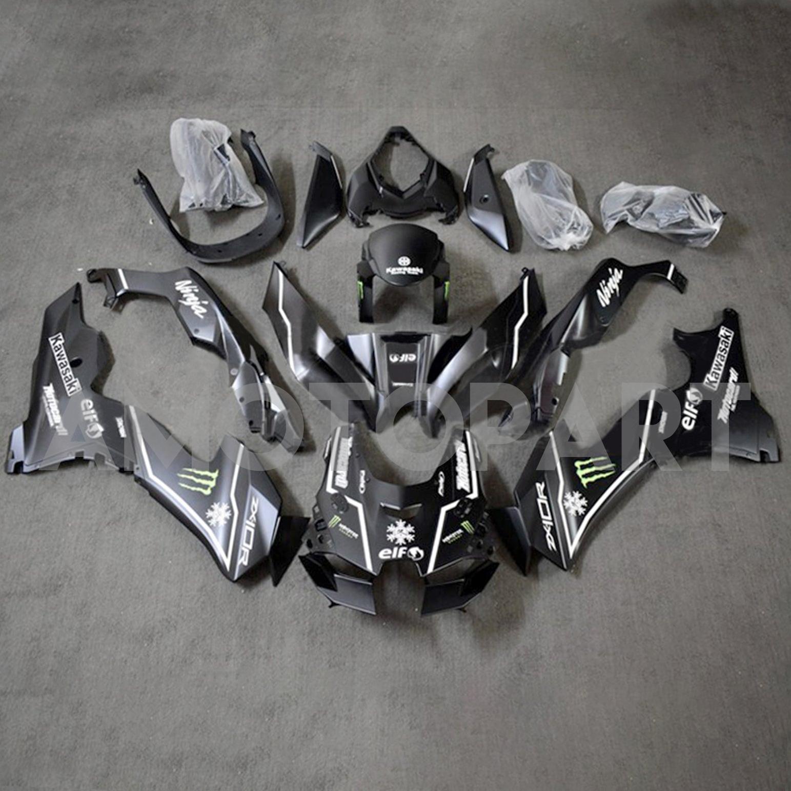 AMOTOPART 2021-2025 KAWASAKI ZX10R ZX10RR Zwart met groen accentstijl1 kuip