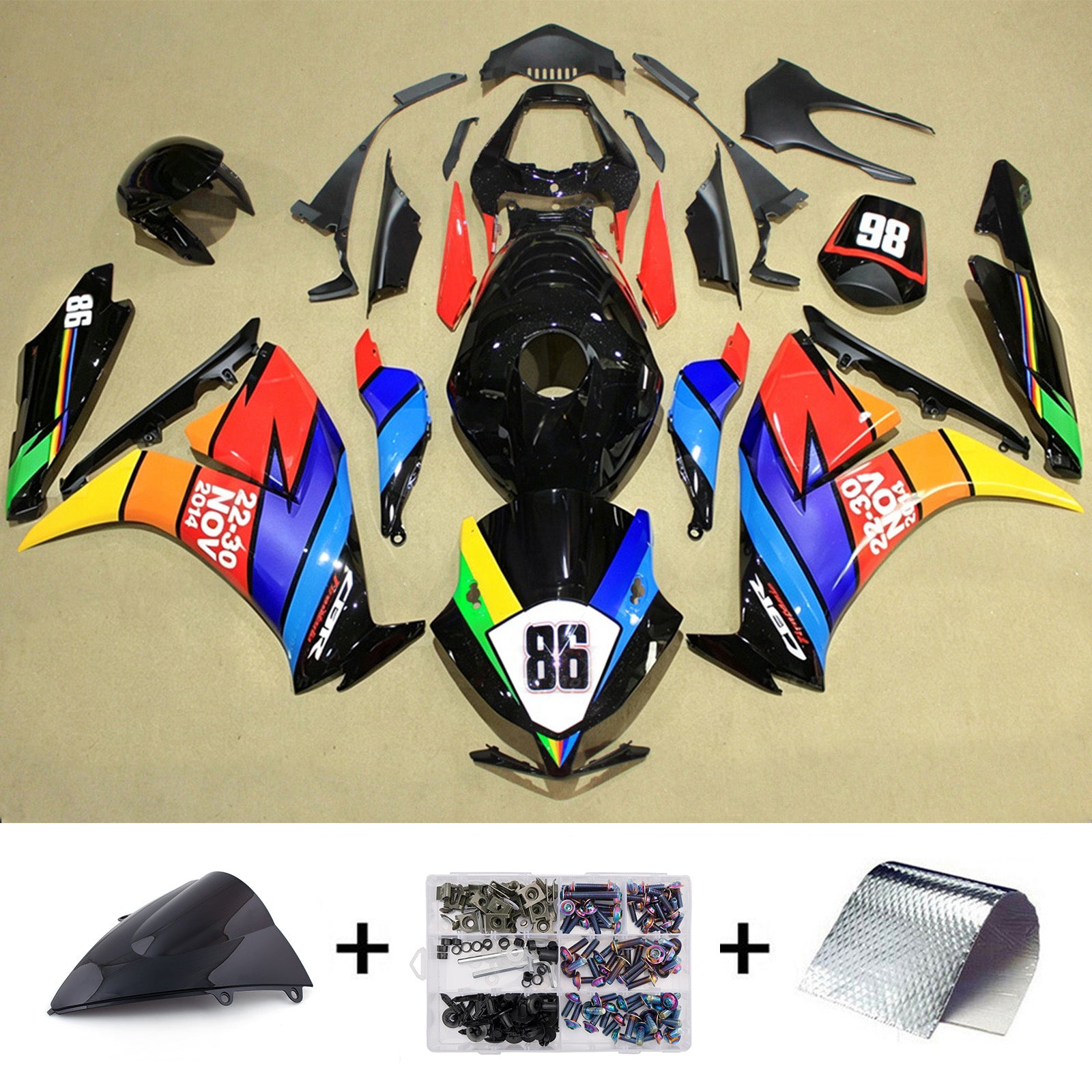 Amotopart 2012-2016 Honda CBR1000RR Rainbow Fairing Kit