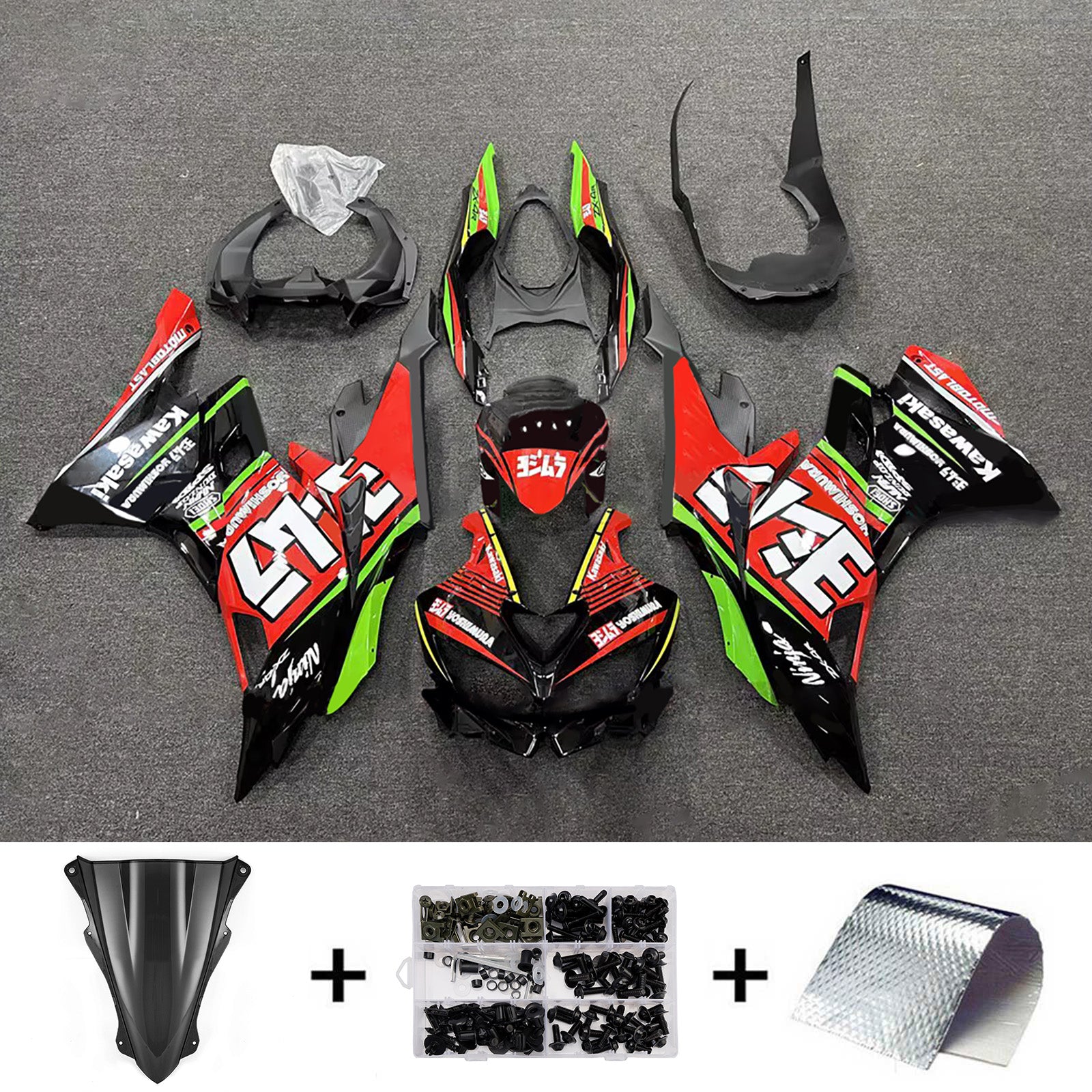 Amotopart 2019-2022 Kawasaki Ninja ZX-25R 2023-2025 Kawasaki Ninja ZX-4R/ZX-4RR Black Red Green Fairing Kit
