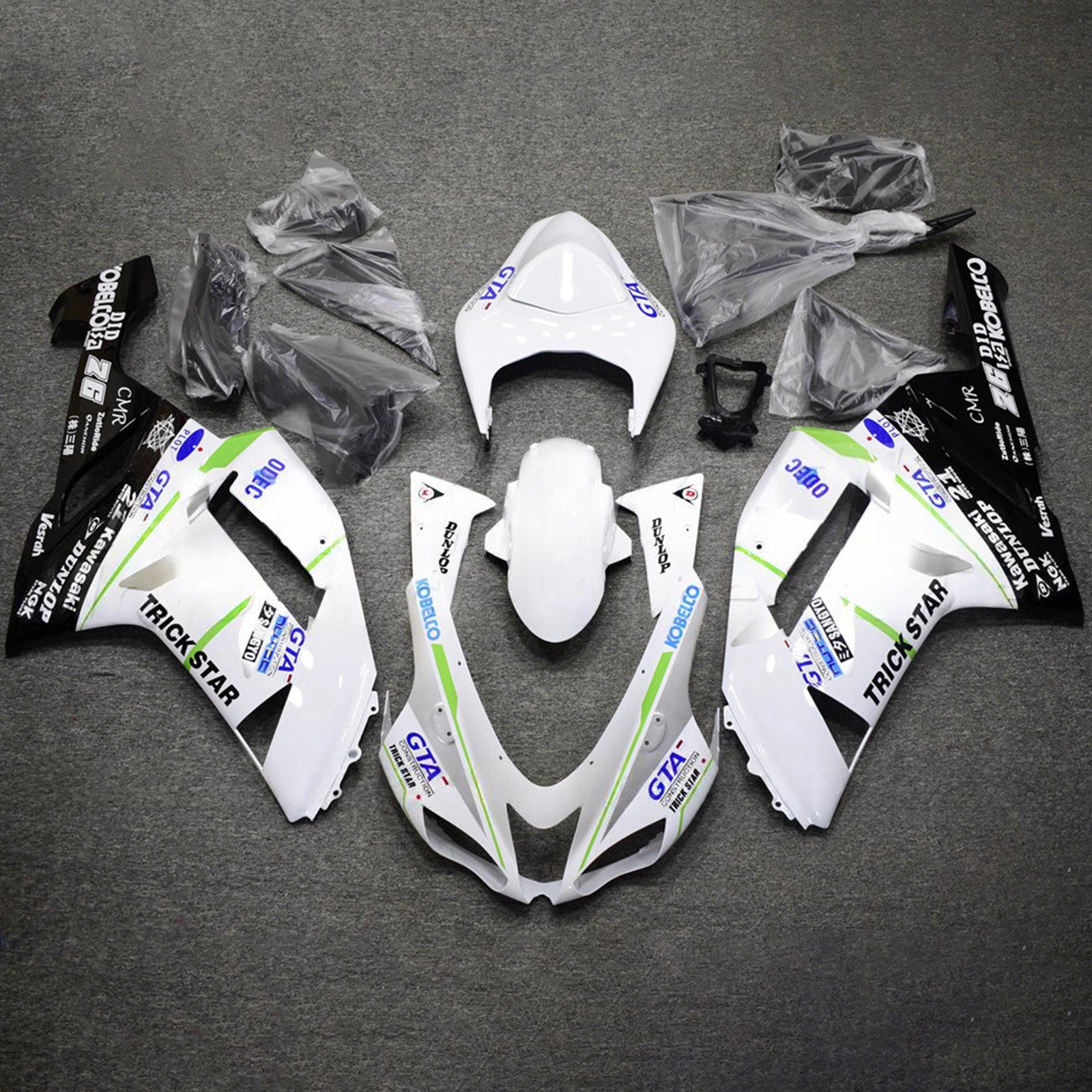 Amotopart 2007-2008 Kawasaki ZX6R 636 Black White Blue Fairing Kit