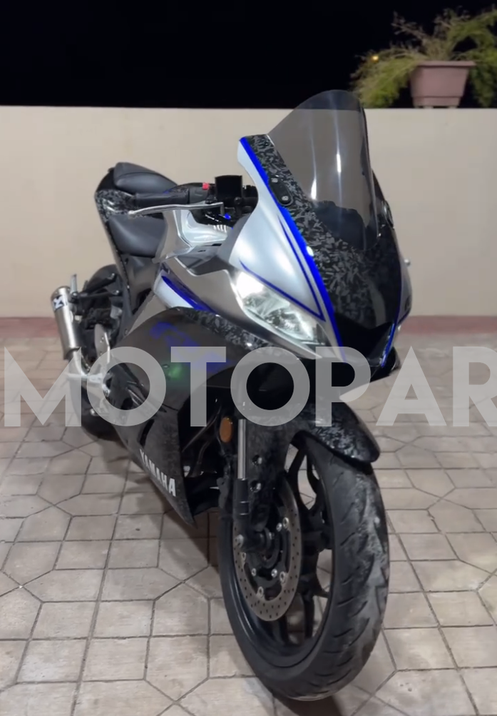 Amotopart 2022-2024 Yamaha YZF-R3 R25 Blue Marble Carbon fiber Fairing