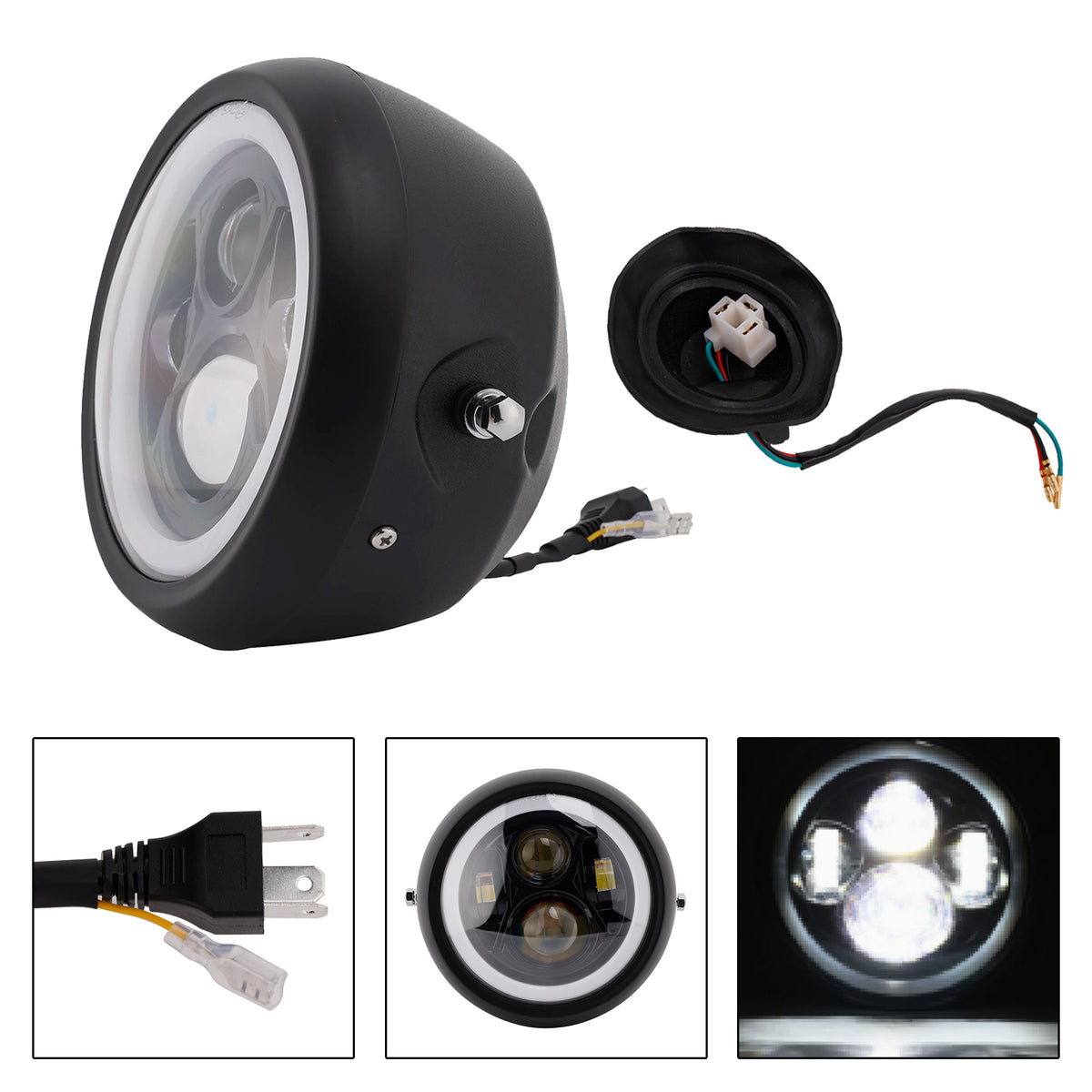 7.5" Motorcycle Spotlight Headlight Led 4000lm For Cruise Cafe Racer Chrome