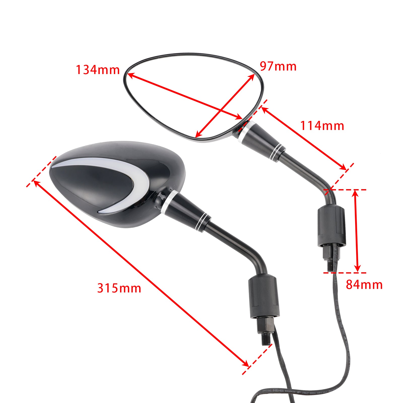 Motorcycle Scooter Moped M10 Univeral Rearview LED Mirror Set w/ Turn Signal