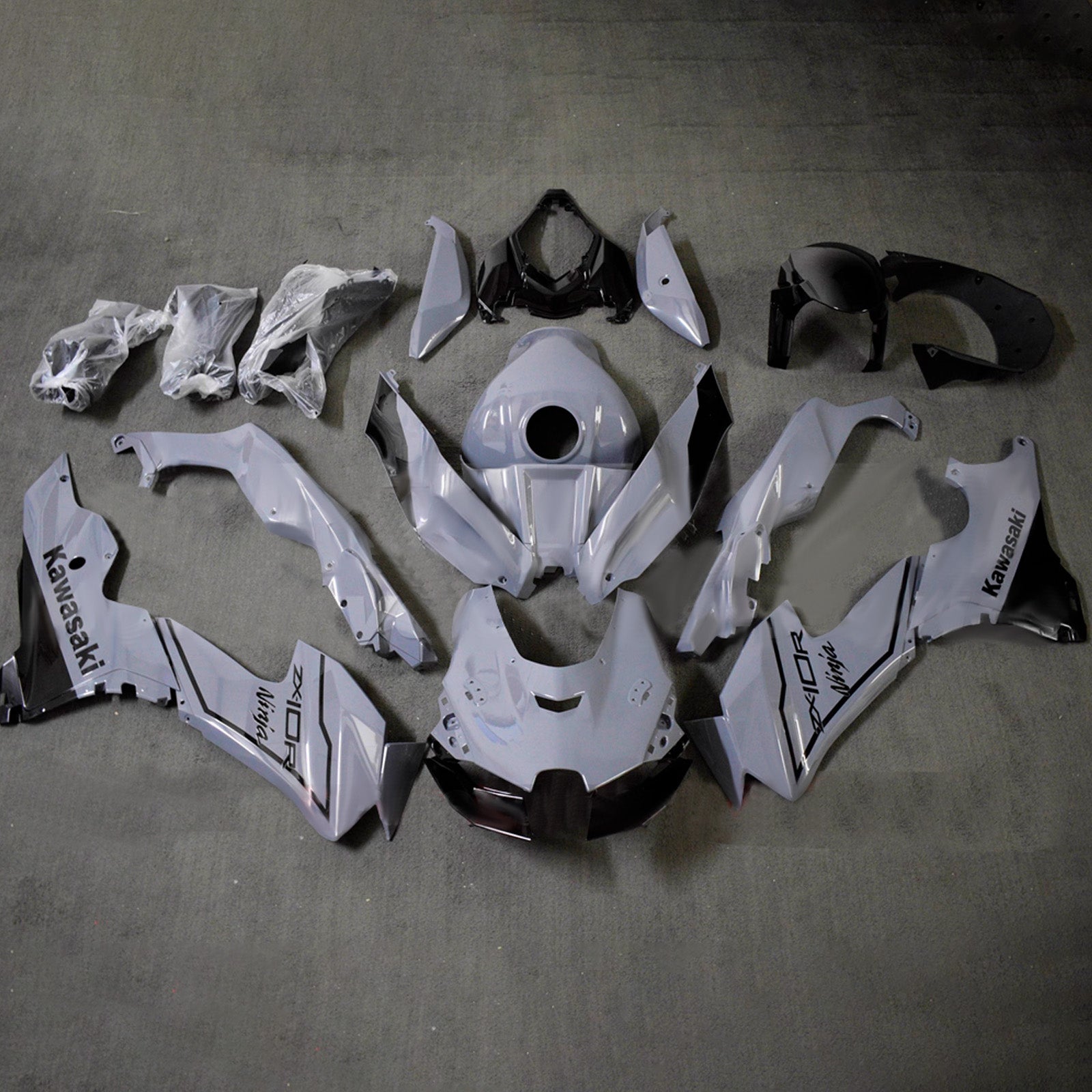 Amotopart 2021-2025 Kawasaki ZX-10R/ZX-10RR Grey Black Fairing Kit