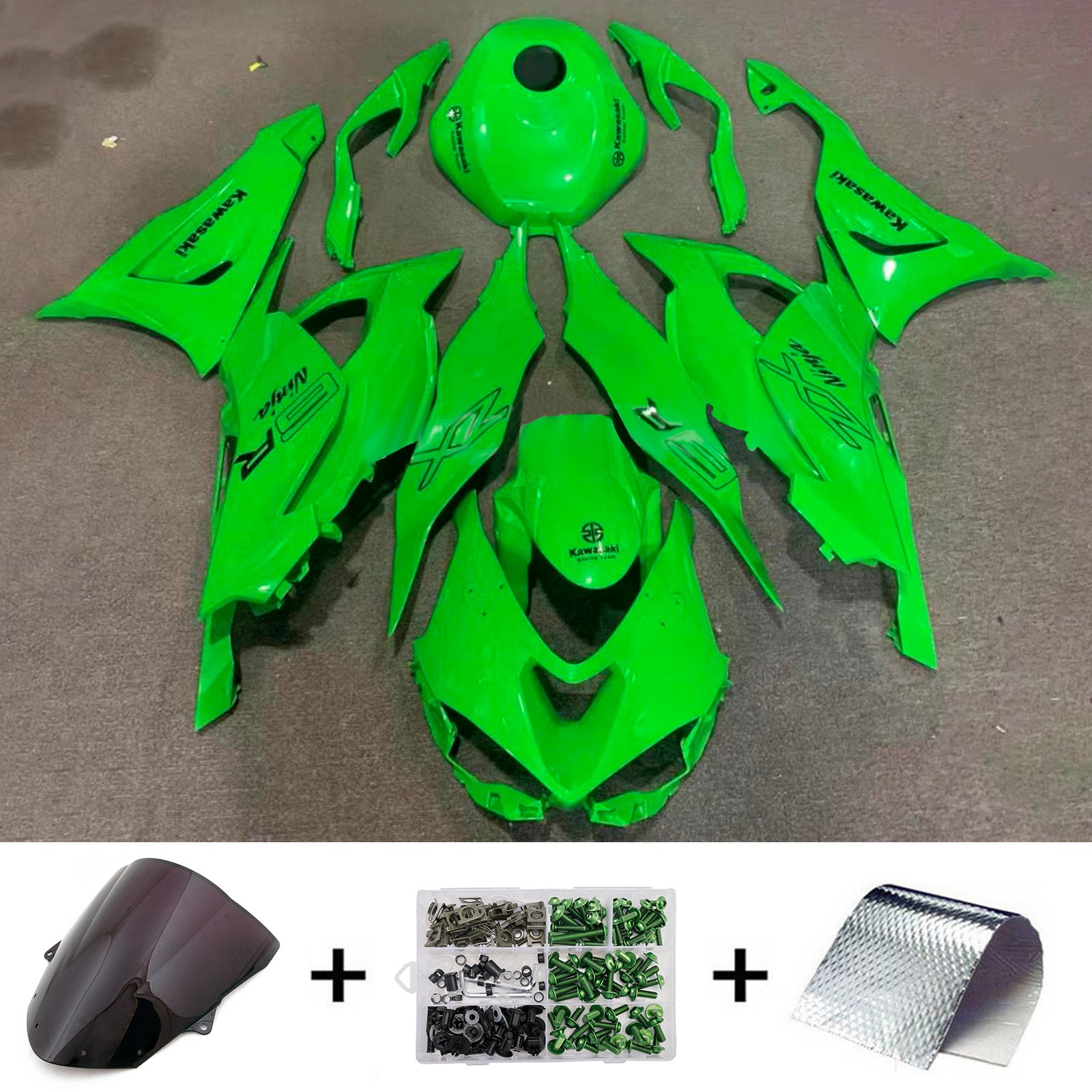 Amotopart 2024-2025 KawasakiΒ ZX-6R Green Black Fairing Kit