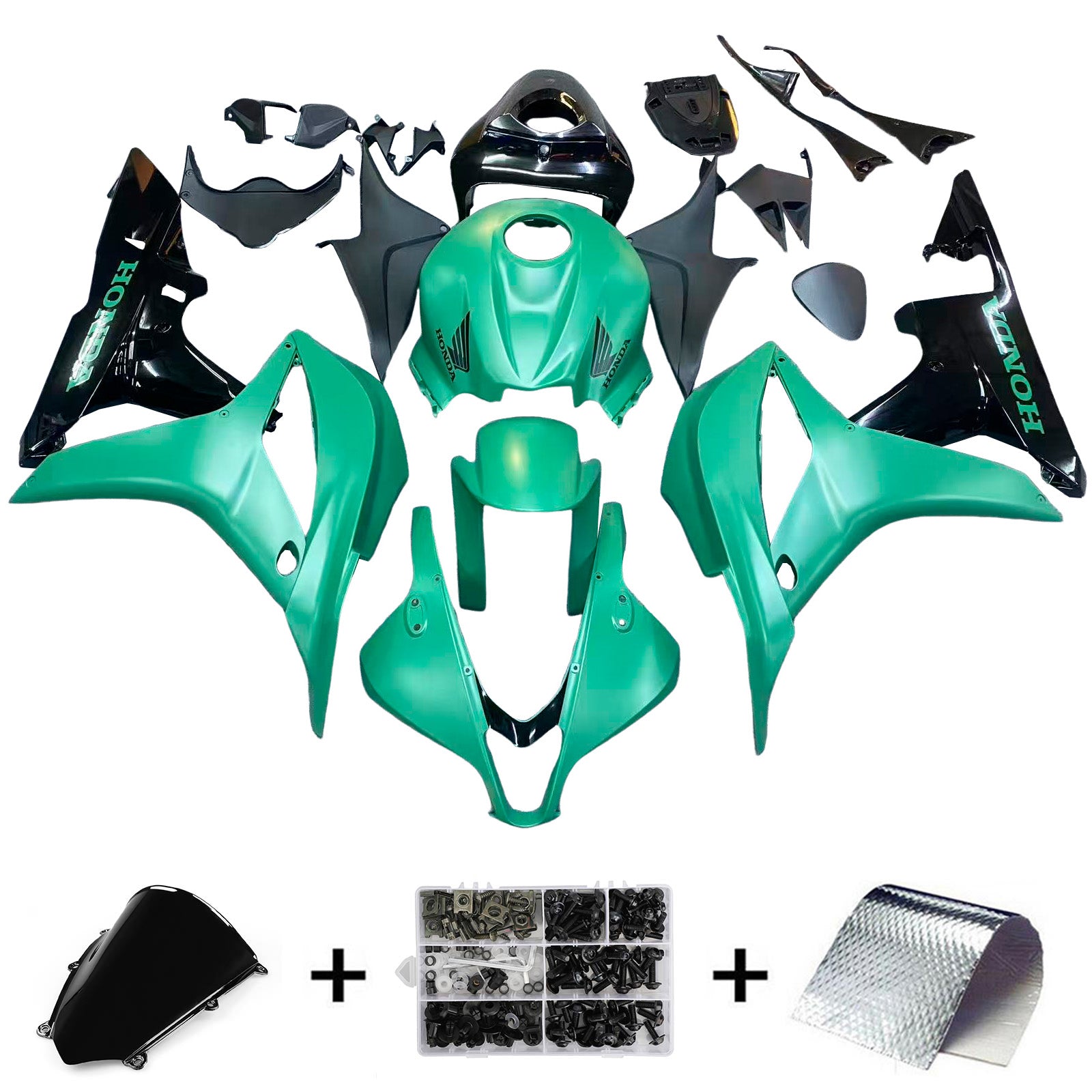 Amotopart 2007-2008 Honda CBR600RR Black Green Fairring Kit