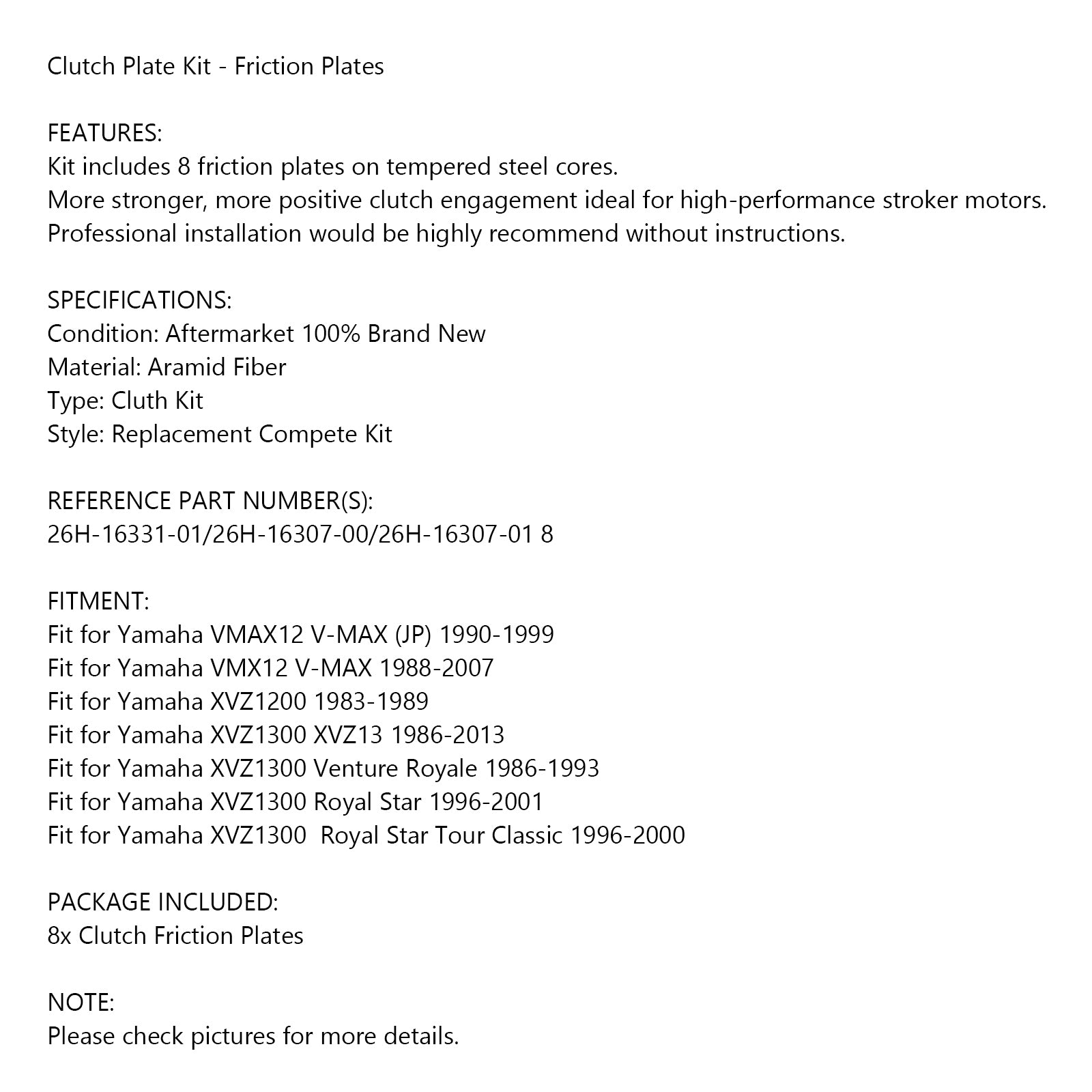 Juego de placa de fricción de embrague para Yamaha VMAX12 VMX12 V-MAX XVZ1200 XVZ1300