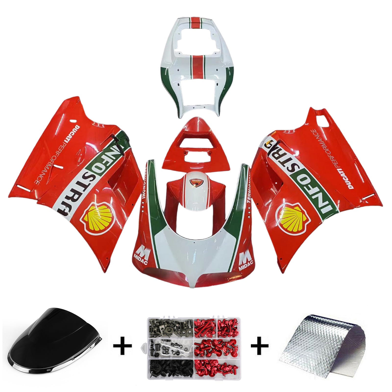 Amotopart 1996-2002 Ducati 748/916/996/998 Red Green White Fairing Kit