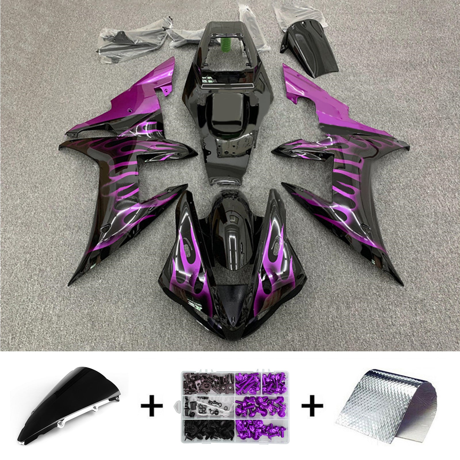Amotopart 2002-2003 YZF-R1 Yamaha Black & Purple Fairing Kit