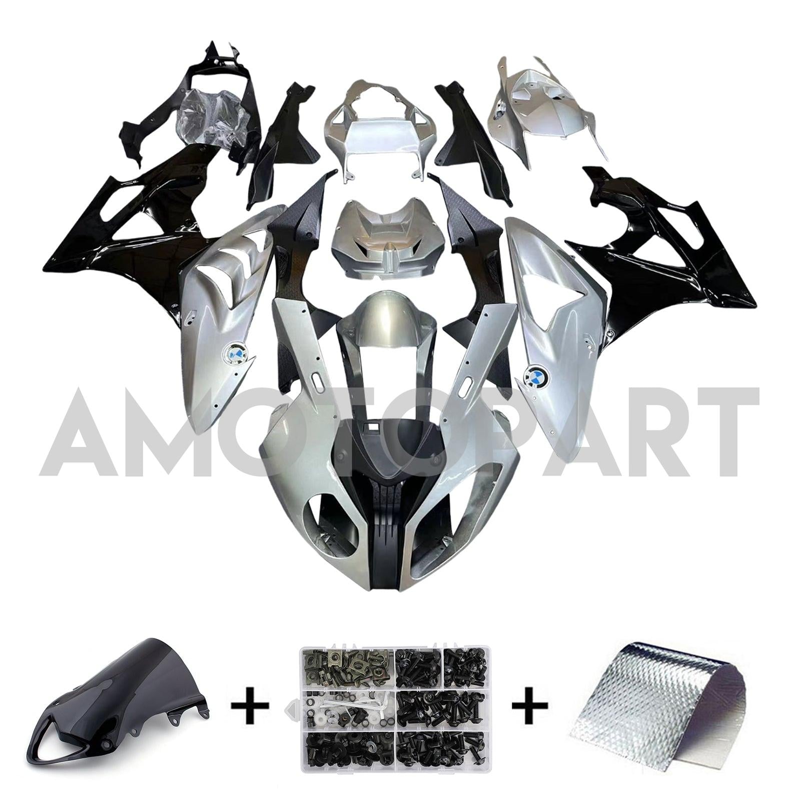 Amotopart 2009-2014 BMW S1000RR Sliver Black Fairing Kit