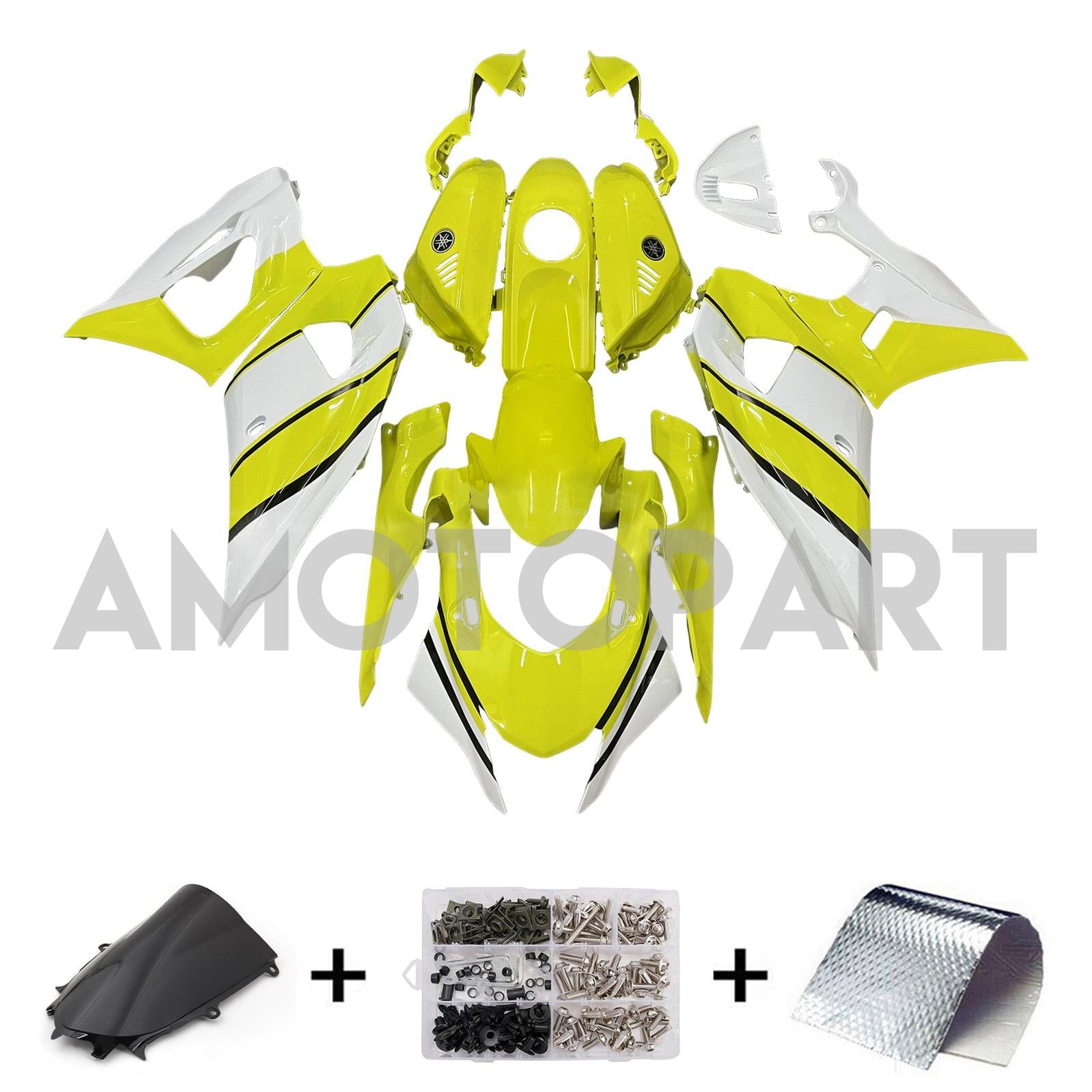 Amotopart 2021-2025 Yamaha YZF-R7 Yellow White Fairing Kit