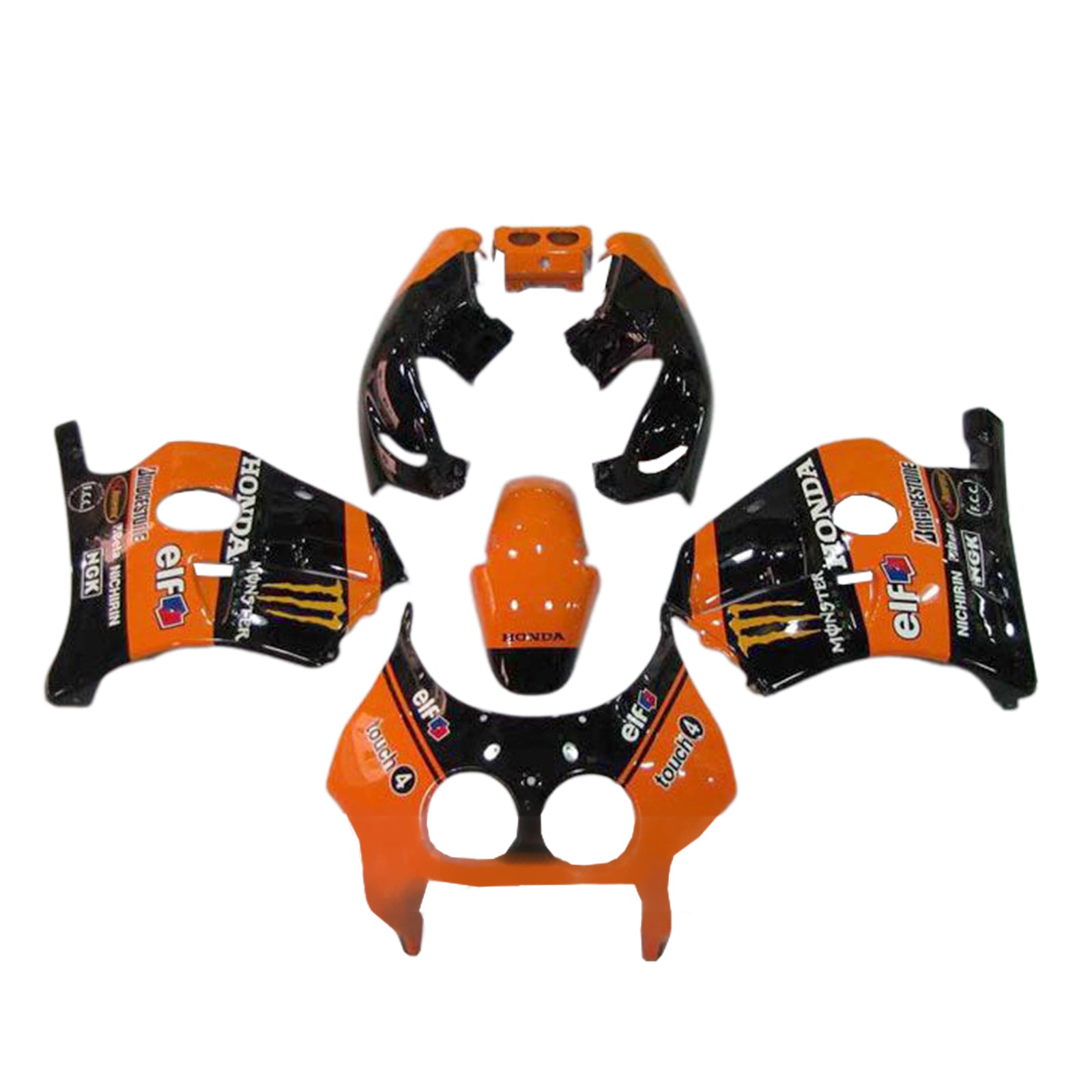 Amotopart 1990-1998 Honda CBR250RR MC22 Orange Schwarzverkleidungskit
