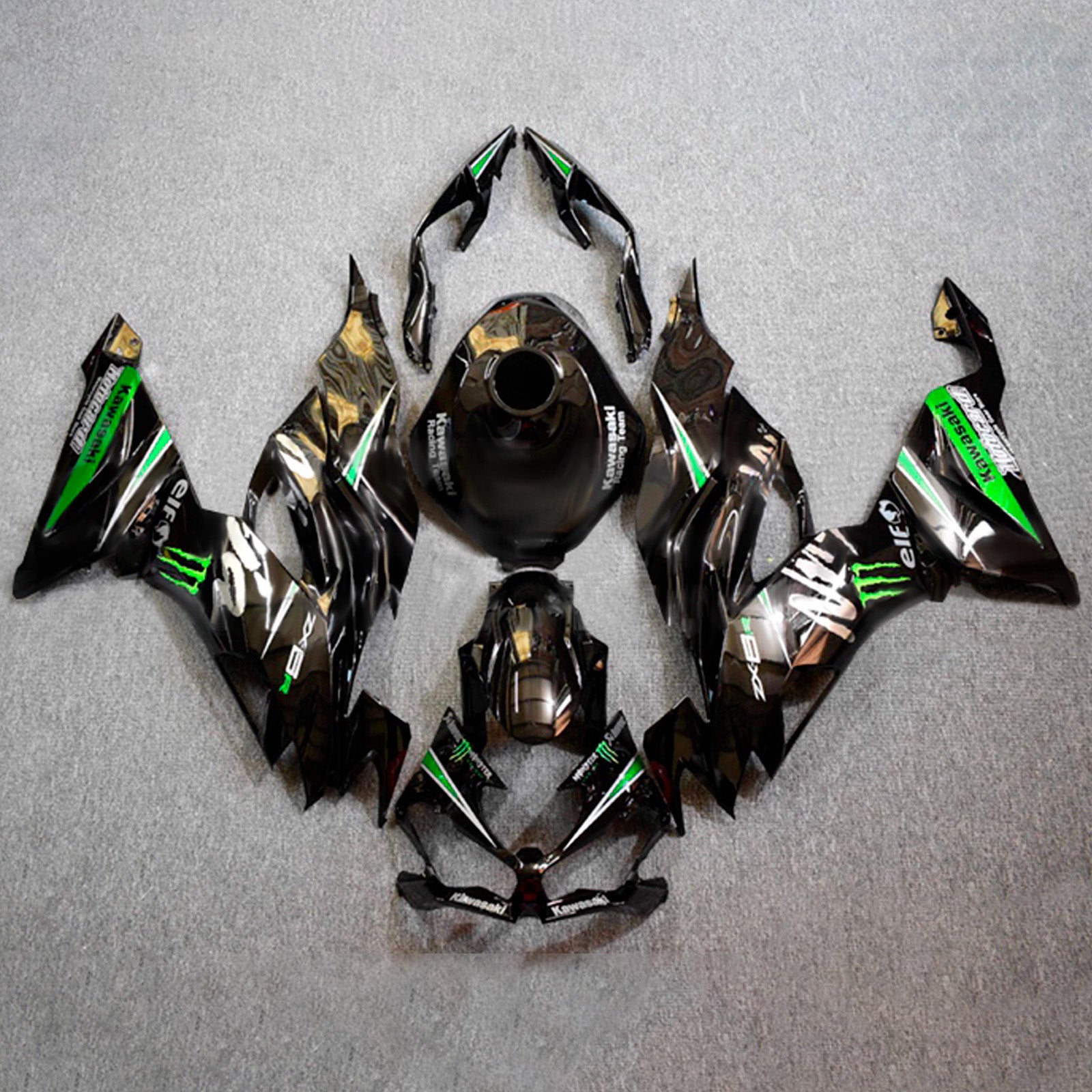 Amotopart 2019-2023 Kawasaki ZX6R Glossy Black Green Fairing Kit