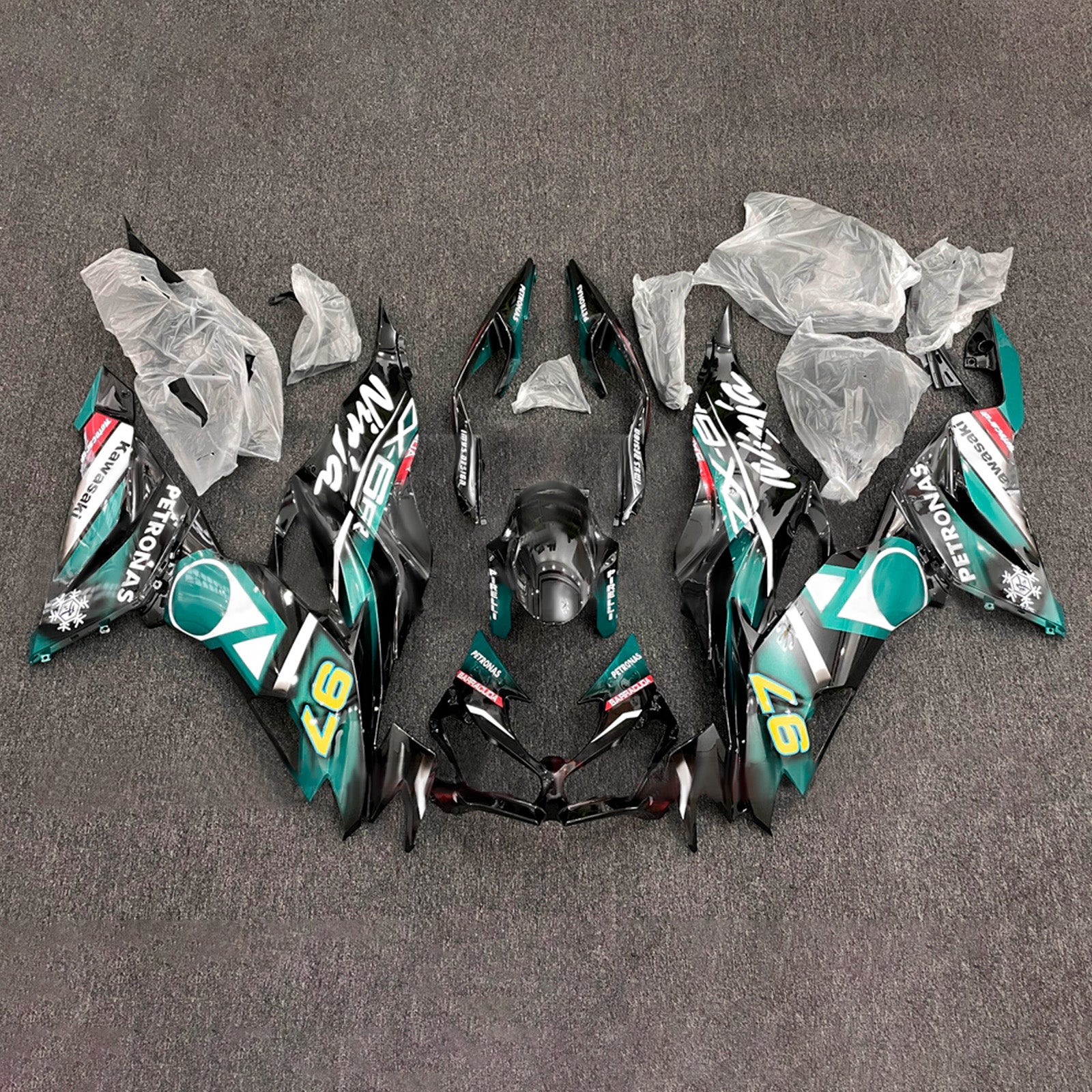 Amotopart 2019-2023 Kawasaki ZX6R Green Black White Fairing Kit