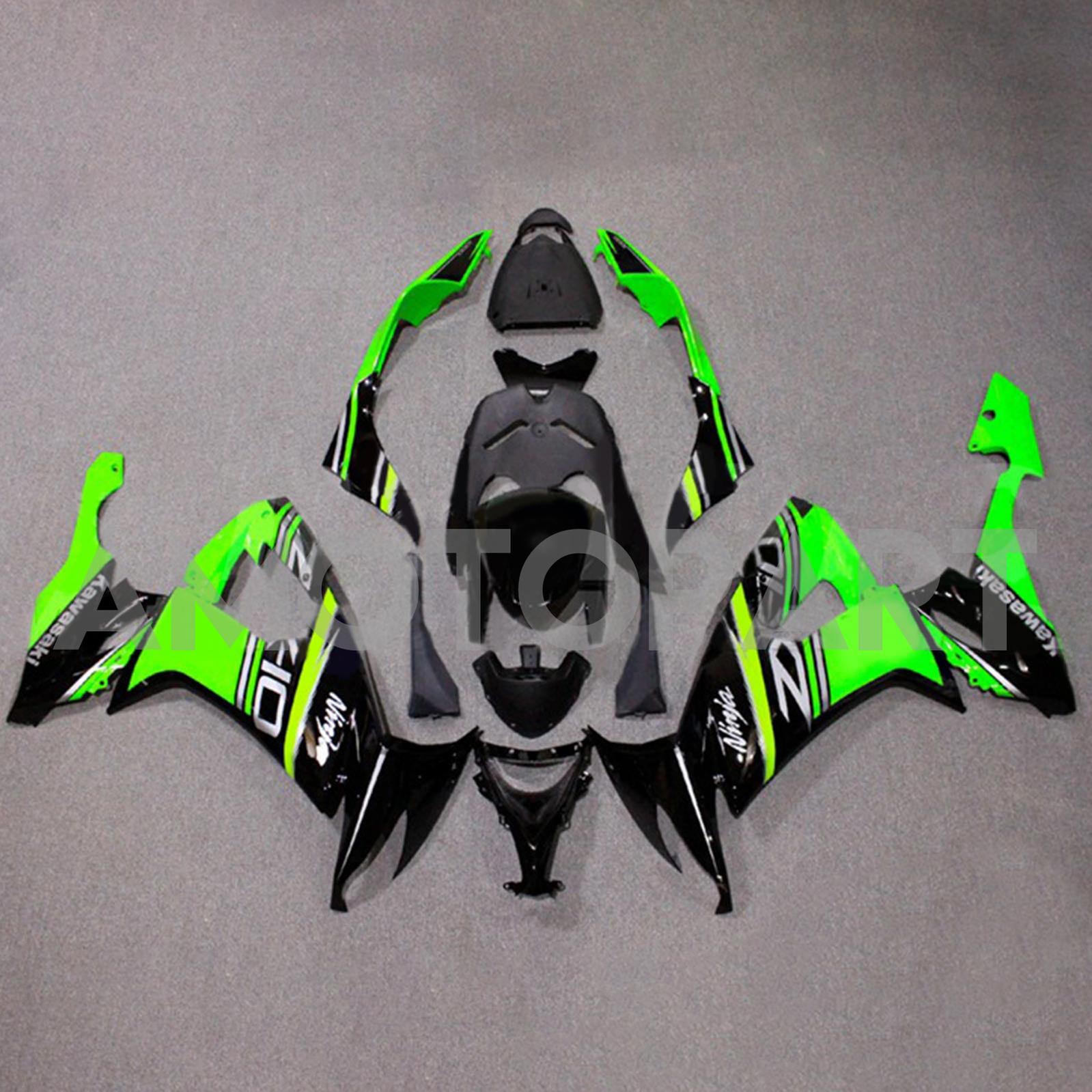 Amotopart 2008-2010 Kawasaki ZX10R Green&Black Style4 Fairing Kit