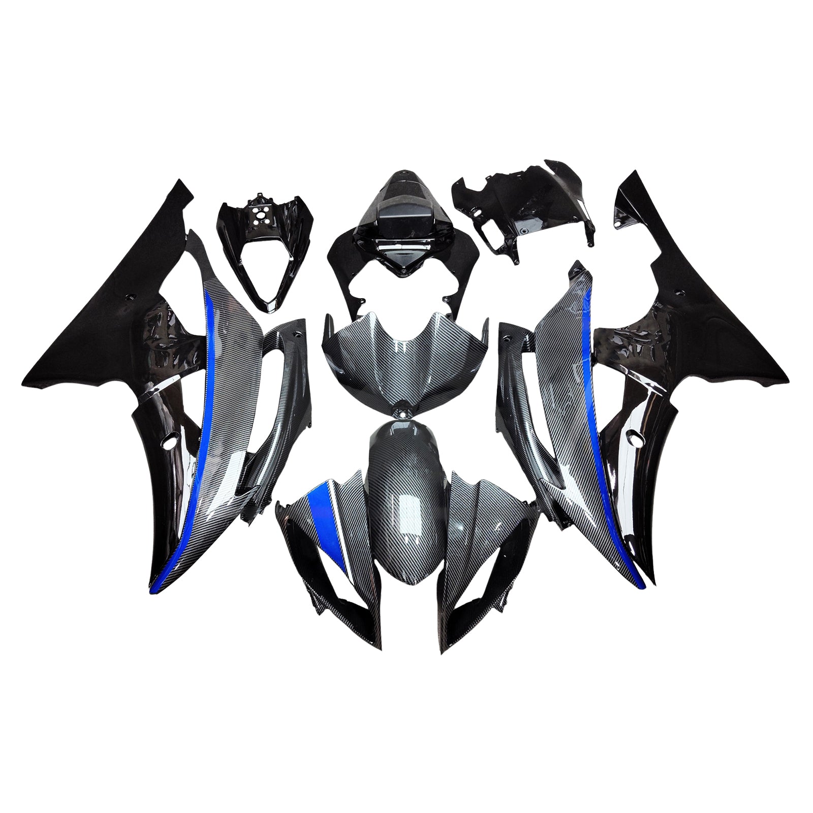 Amotopart 2008-2016 Yamaha YZF-R6 Blue & Black Carbon Fiber Pattern Fairing Kit