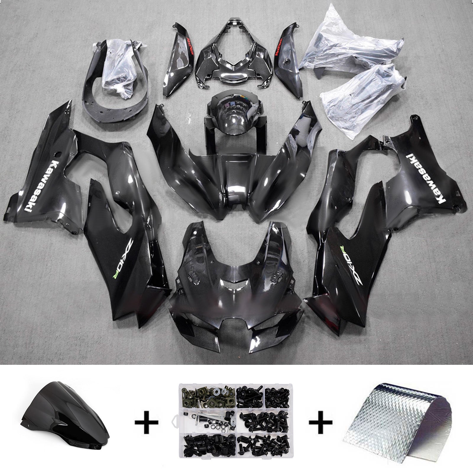 Amotopart 2021-2025 Kawasaki ZX-10R/ZX-10RR Glossy Black Fairing Kit