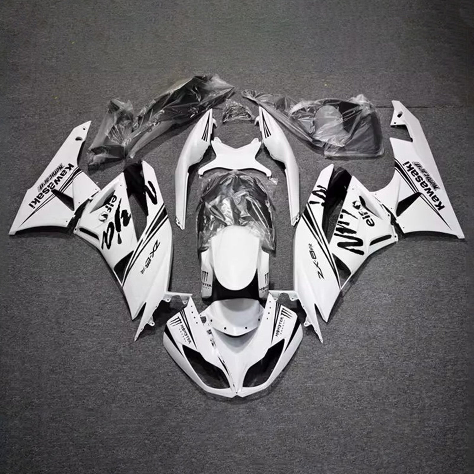Amotopart 2009-2012 Kawasaki ZX6R 636 Black & White Fairing Kit