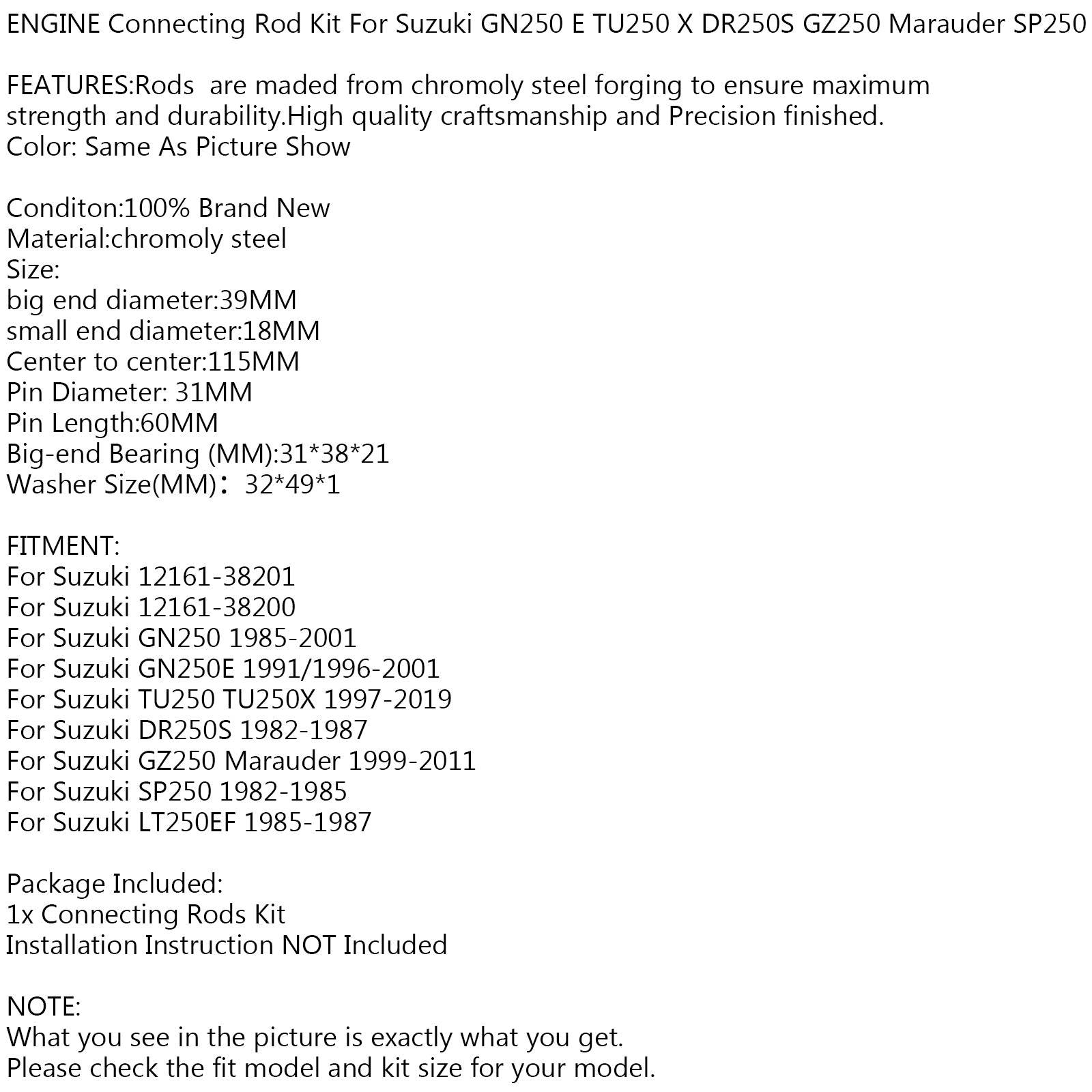 Motorkurbelverbindungsstange Kit für Suzuki 12161-38201 GN DR TU GZ SP LT 250 EF