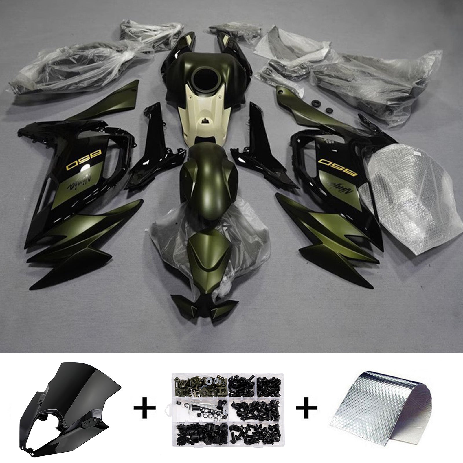 Amotopart 2020-2025 Kawasaki ER6F/Ninja650 Dark Green Black Fairing Kit