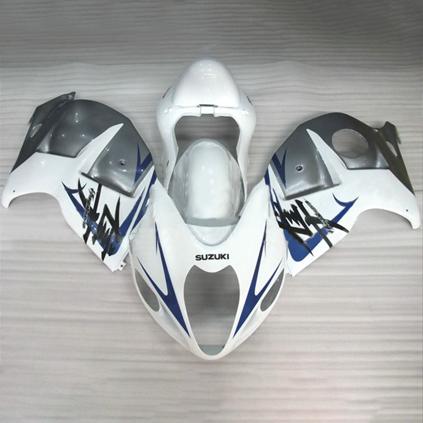 Amotopart Suzuki Hayabusa GSX1300R Blanc 1999-2007&Kit de carénage bleu accentué