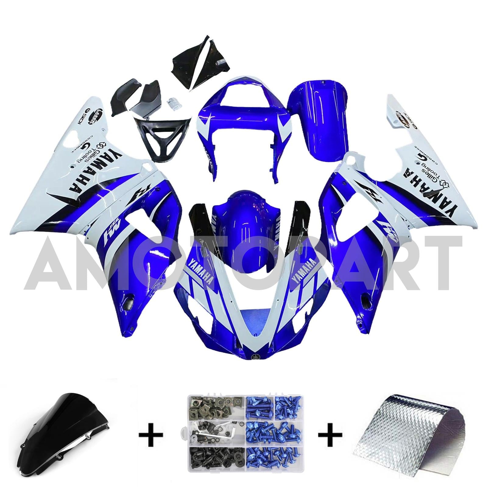 Amotopart 2000-2001 Yamaha YZF 1000 R1 Blue White Fairing Kit