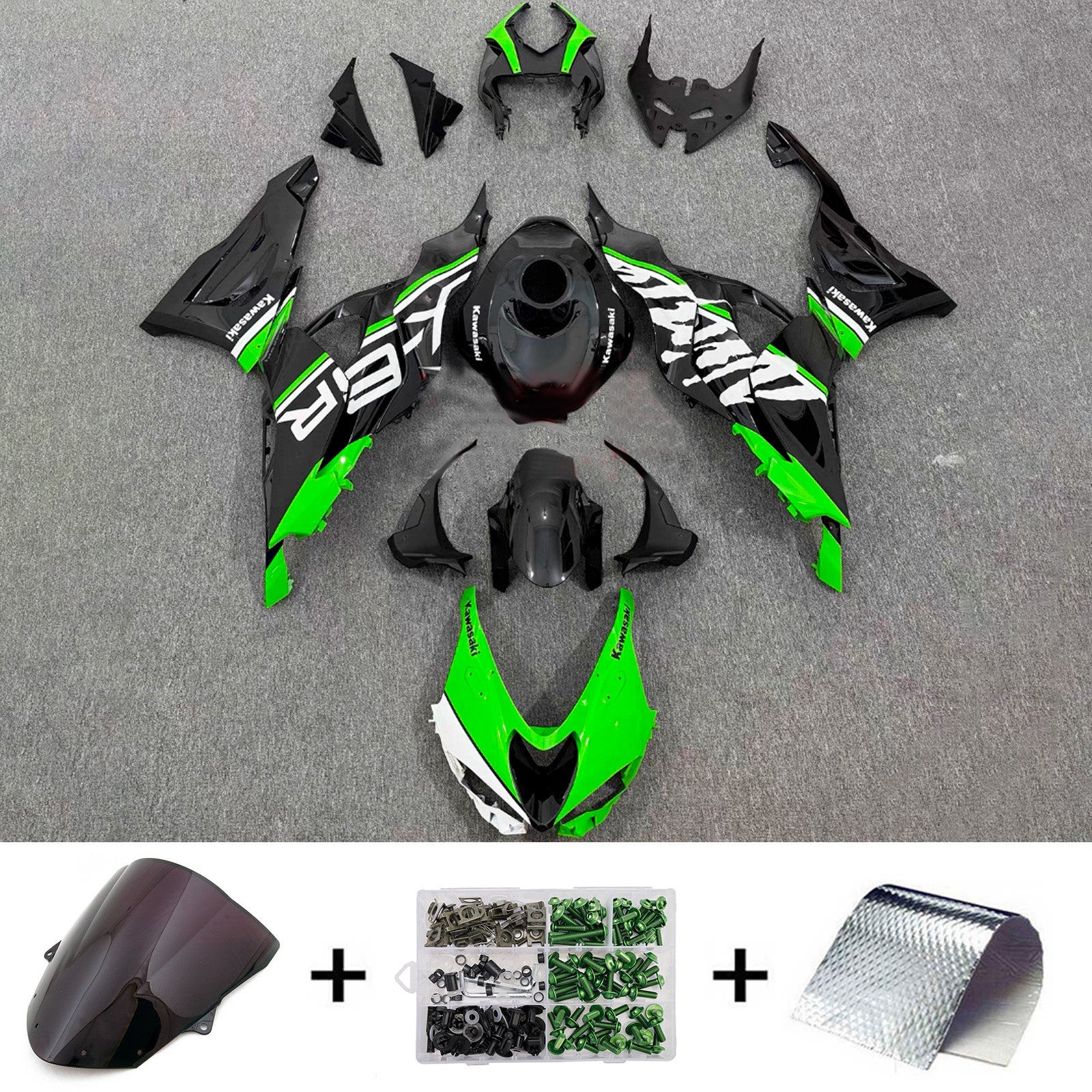 Amotopart 2024-2025 KawasakiΒ ZX-6R Black Green White Fairing Kit