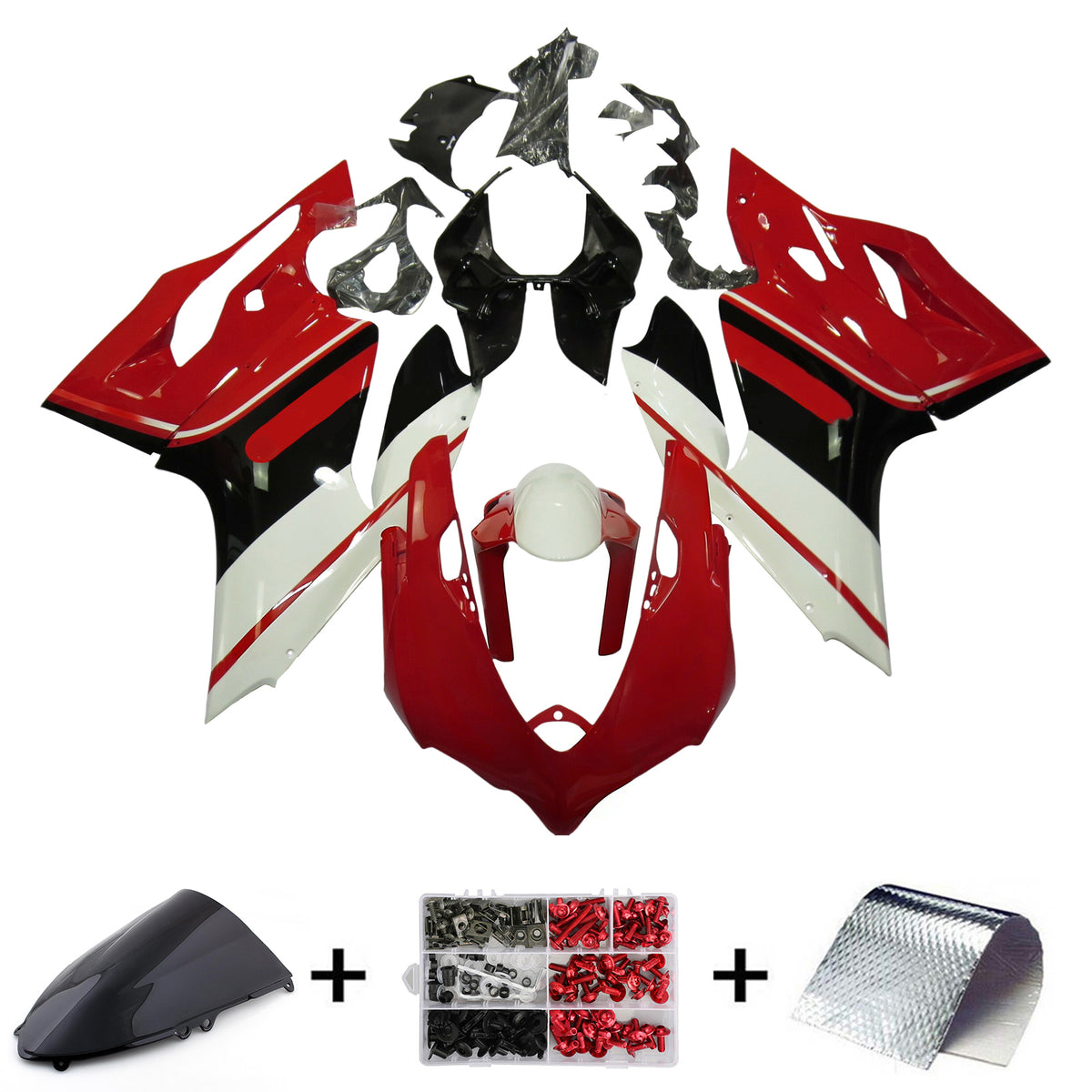 Amotopart 2012-2015 Ducati 1199 Red White Fairing Kit