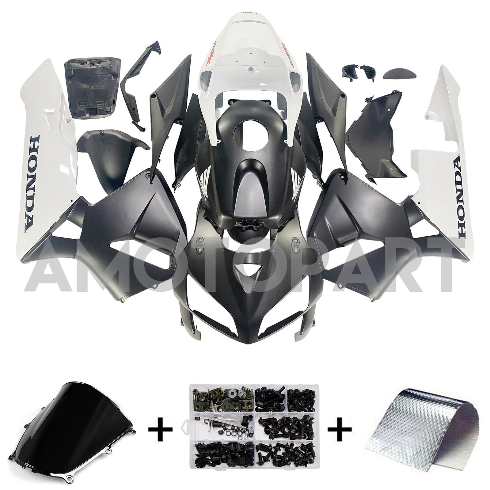 Amotopart 2005-2006 Honda CBR600RR Black White Fairing Kit