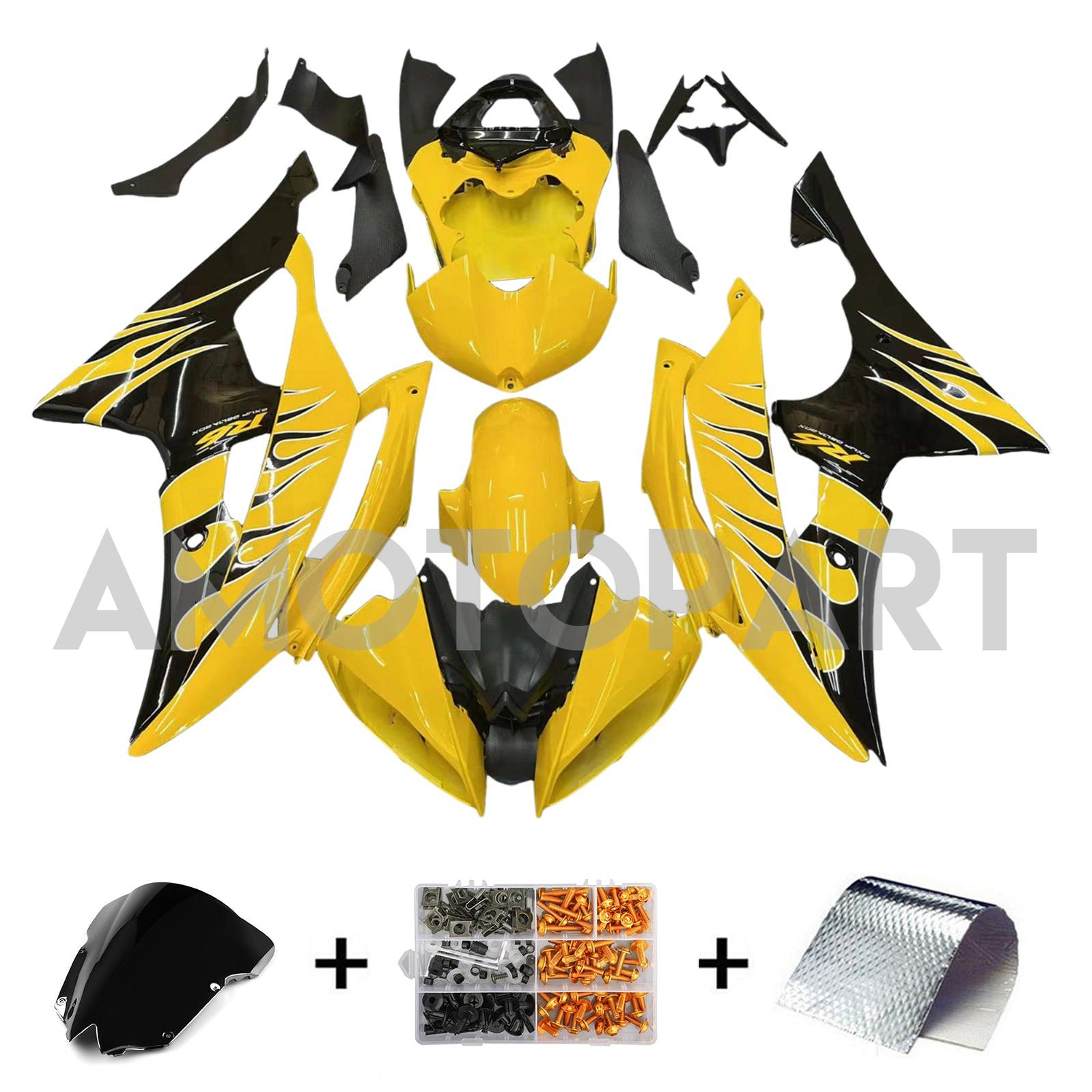Amotopart 2008-2016 Yamaha YZF 600 R6 Yellow Black Fairing Kit