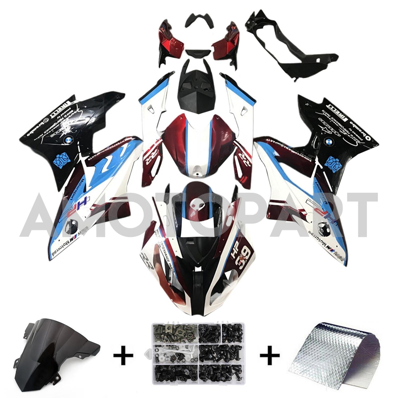 Amotopart BMW S1000RR 2015-2016 Kit de carenado azul y negro estilo 1