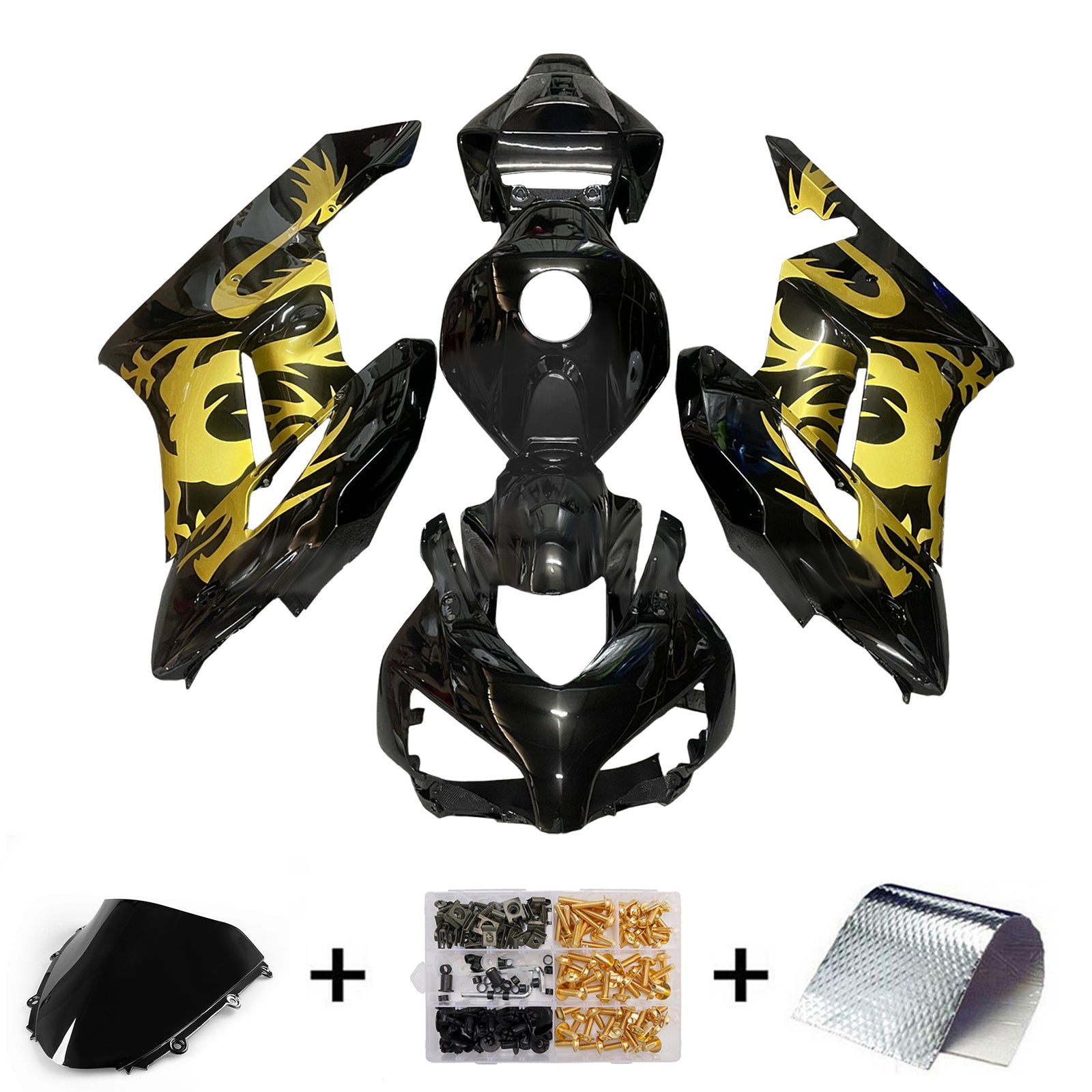 Amotopart 2004-2005 Honda CBR1000RR Black Gold Fairing Kit