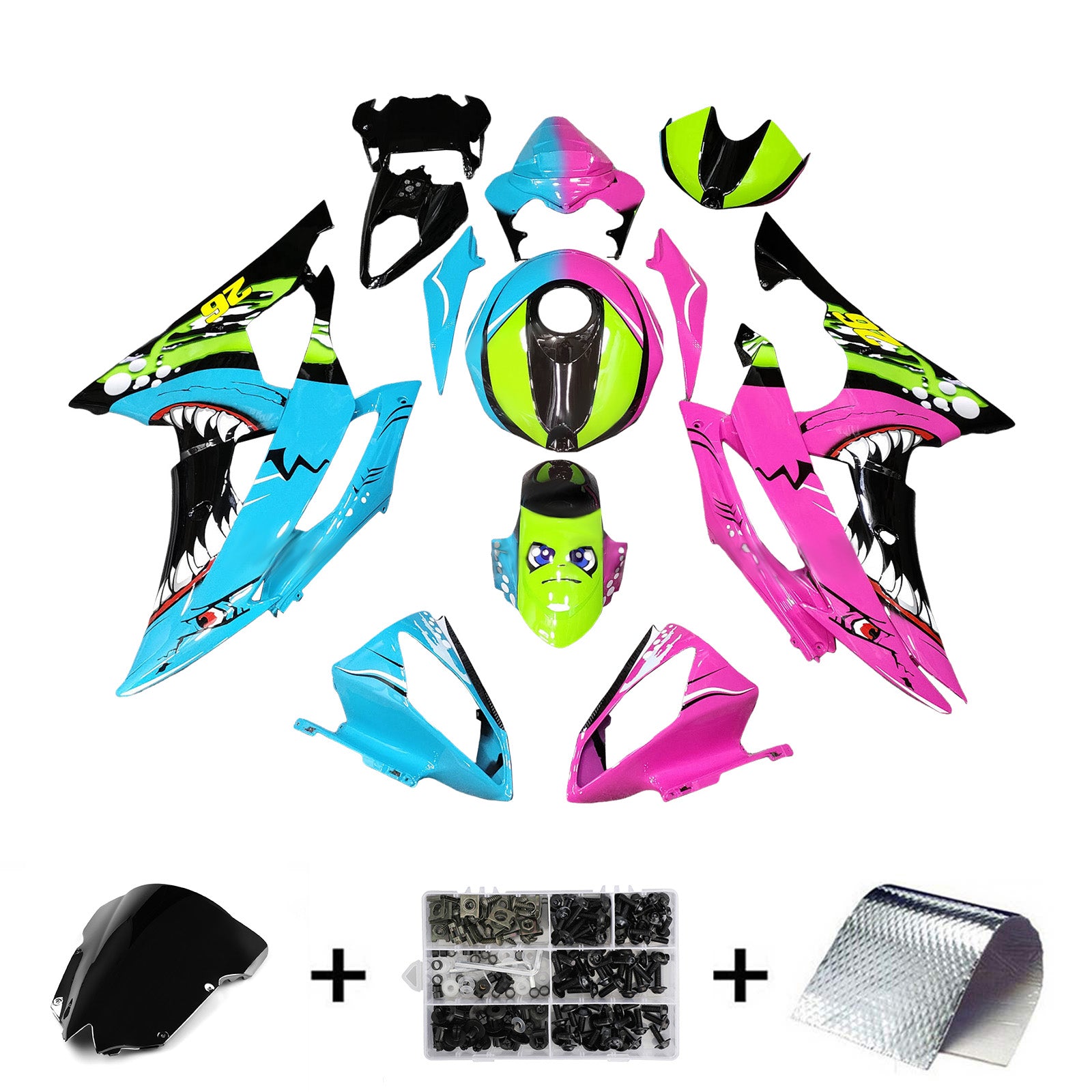 Amotopart 2008-2016 Yamaha YZF-R6 Blue & Pink Fairing Kit