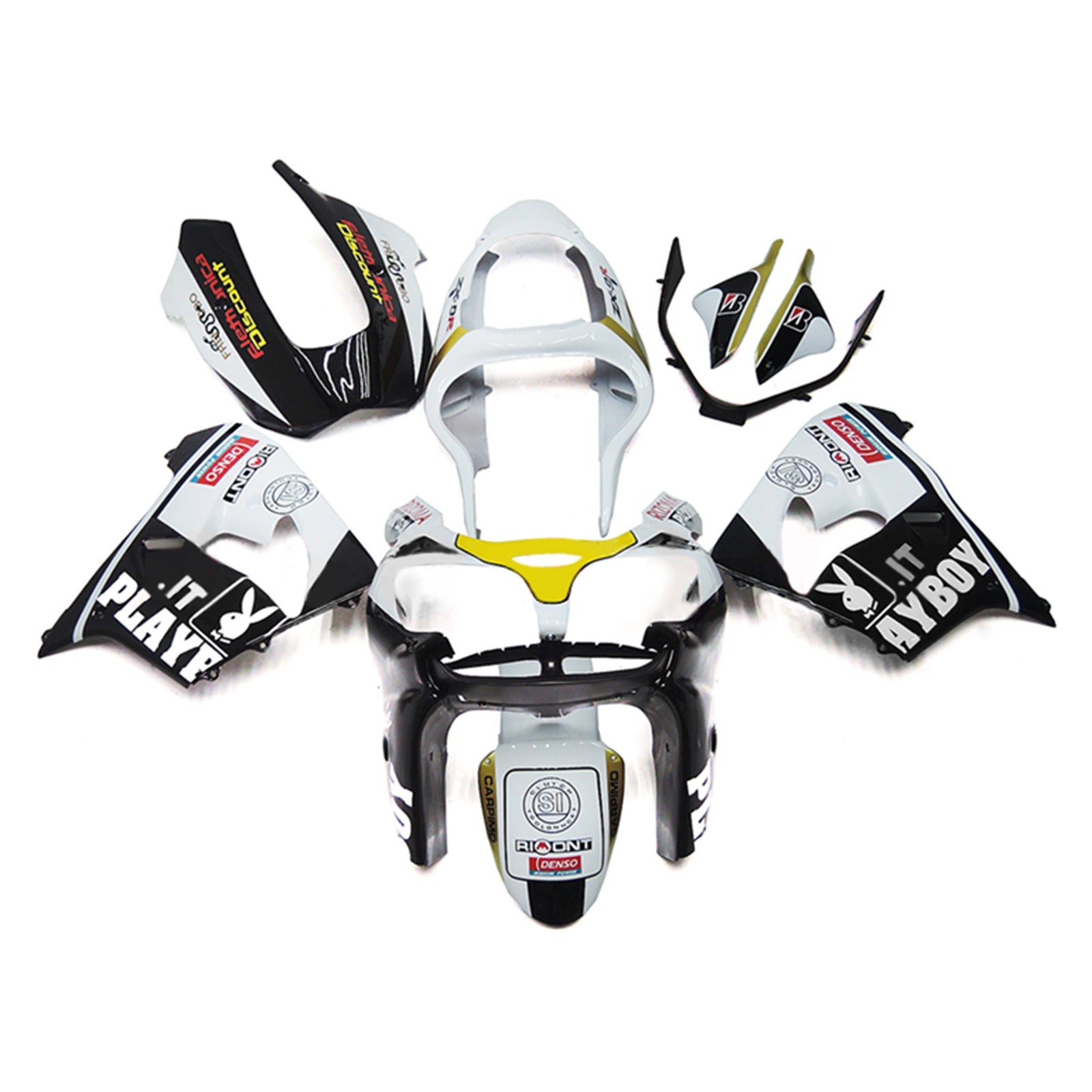 Amotopart 2002-2003 Kawasaki ZX9R Black & White Playboy Styl3 Fairing Kit