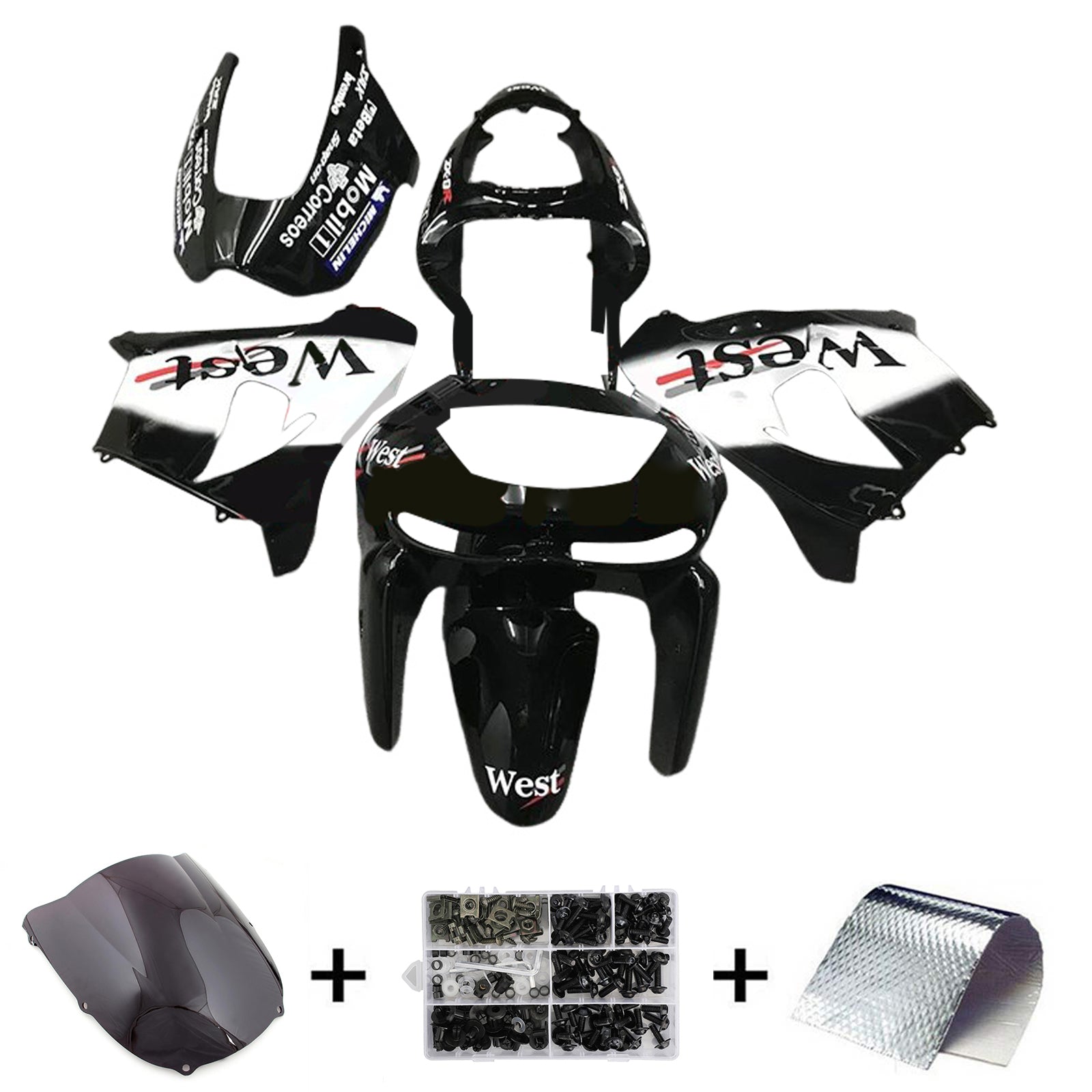 Amotopart 1998-1999 Kawasaki ZX6R Schwarzer weißer Verkleidungskit