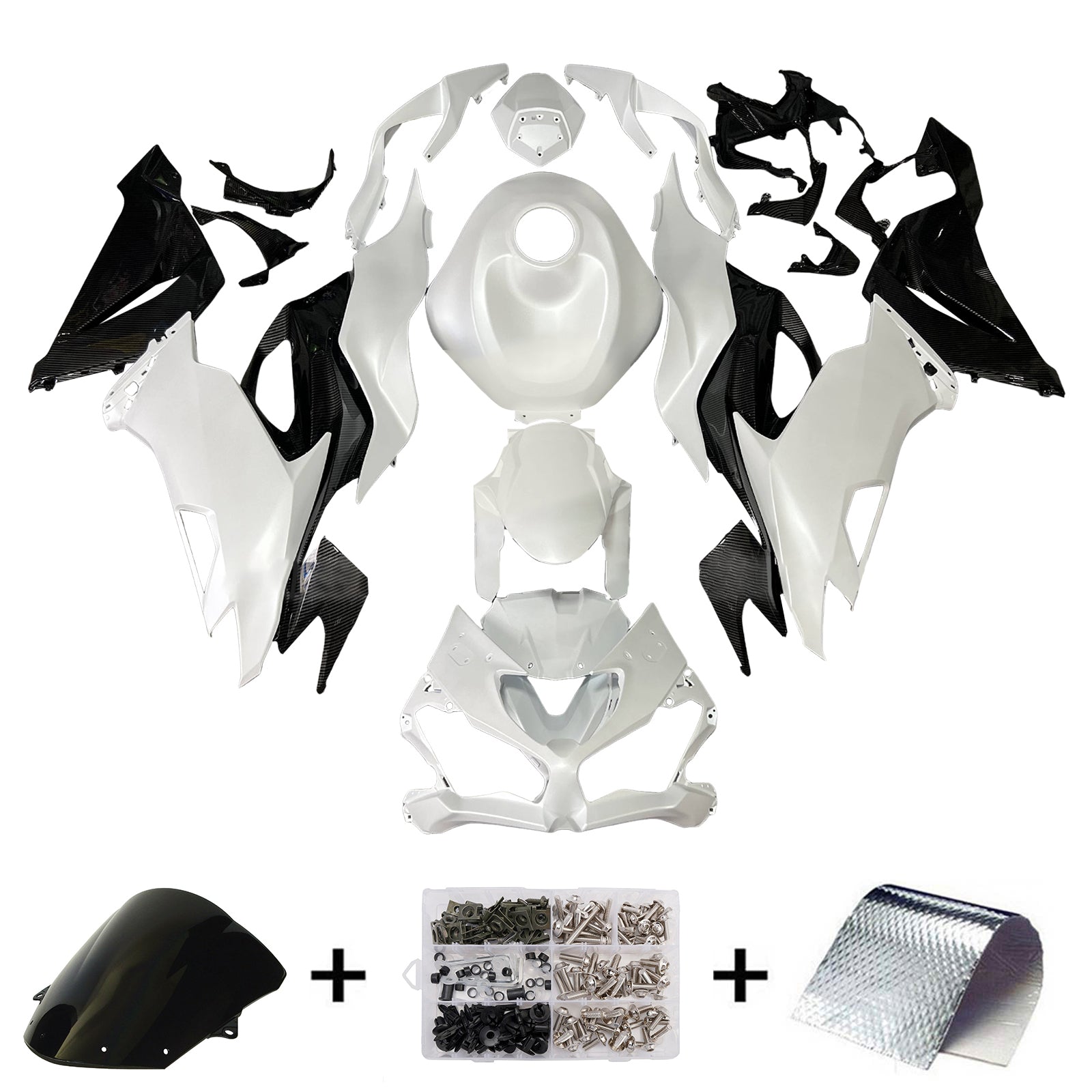 Amotopart 2019-2023 Kawasaki ZX6R Black Pearl White Fearing Kit
