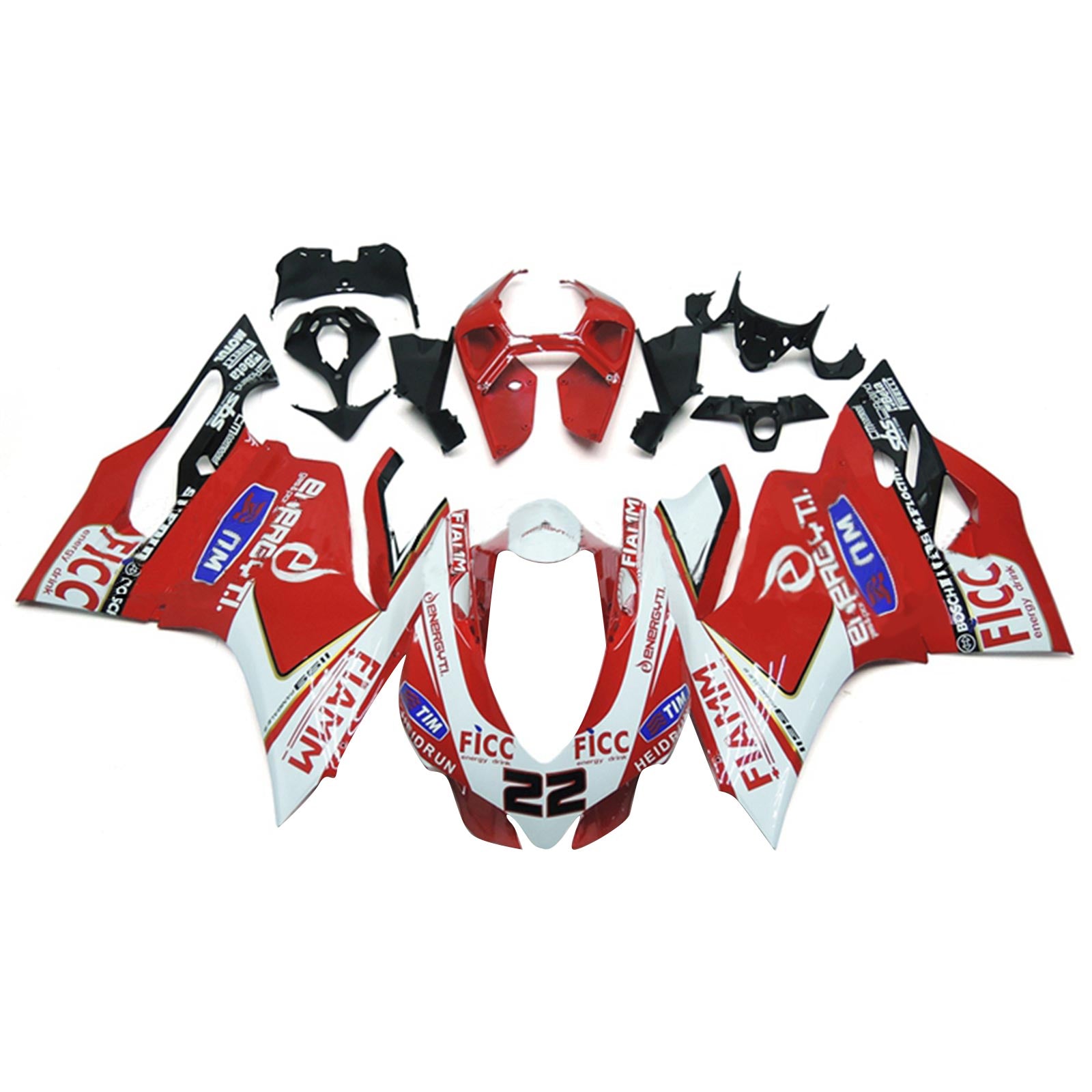 Amotopart 2012-2015 Ducati 899 Red White with Decals Fairing Kit