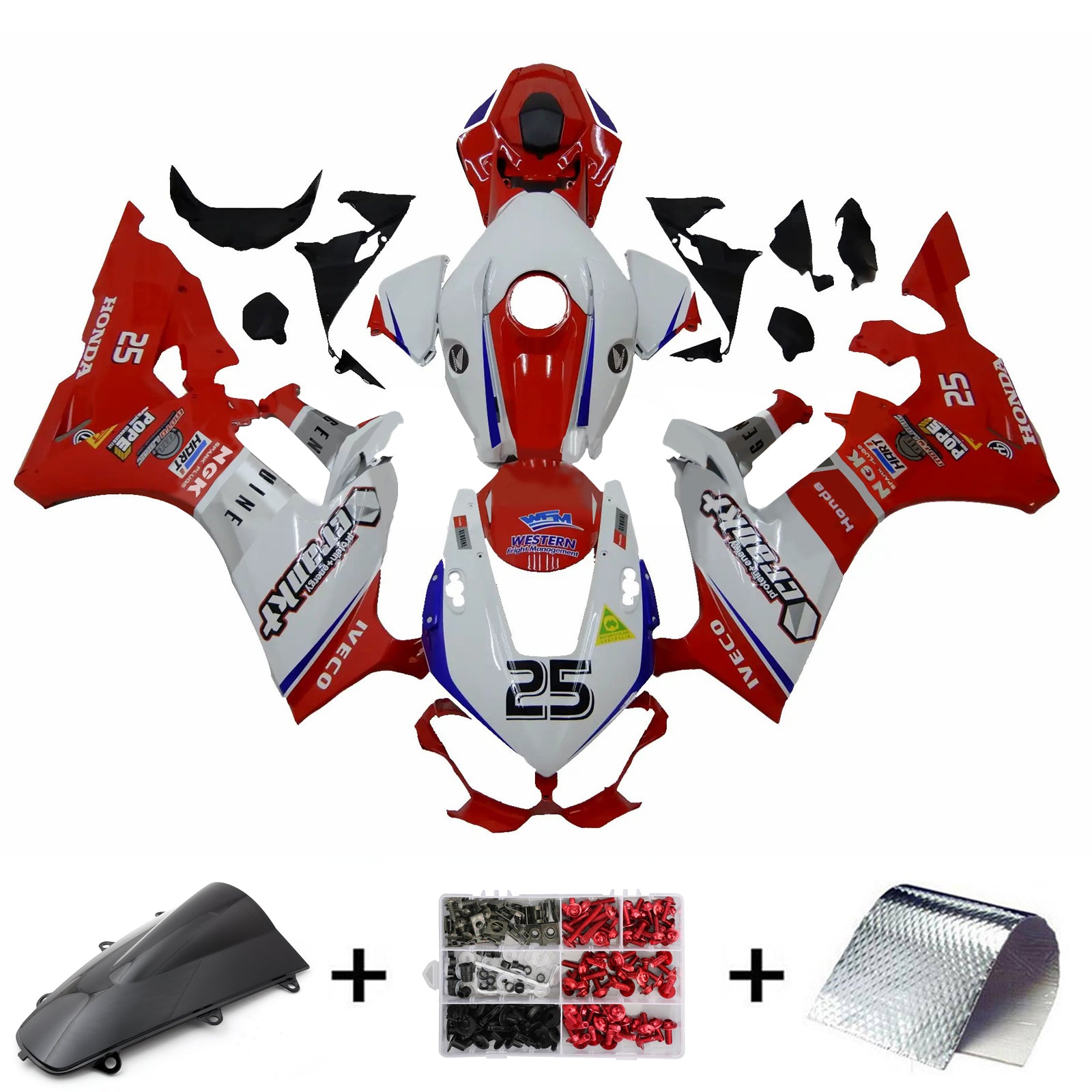 Amotopart 2017-2025 CBR1000RR Honda Rouge&Kit de carénage avec logo blanc