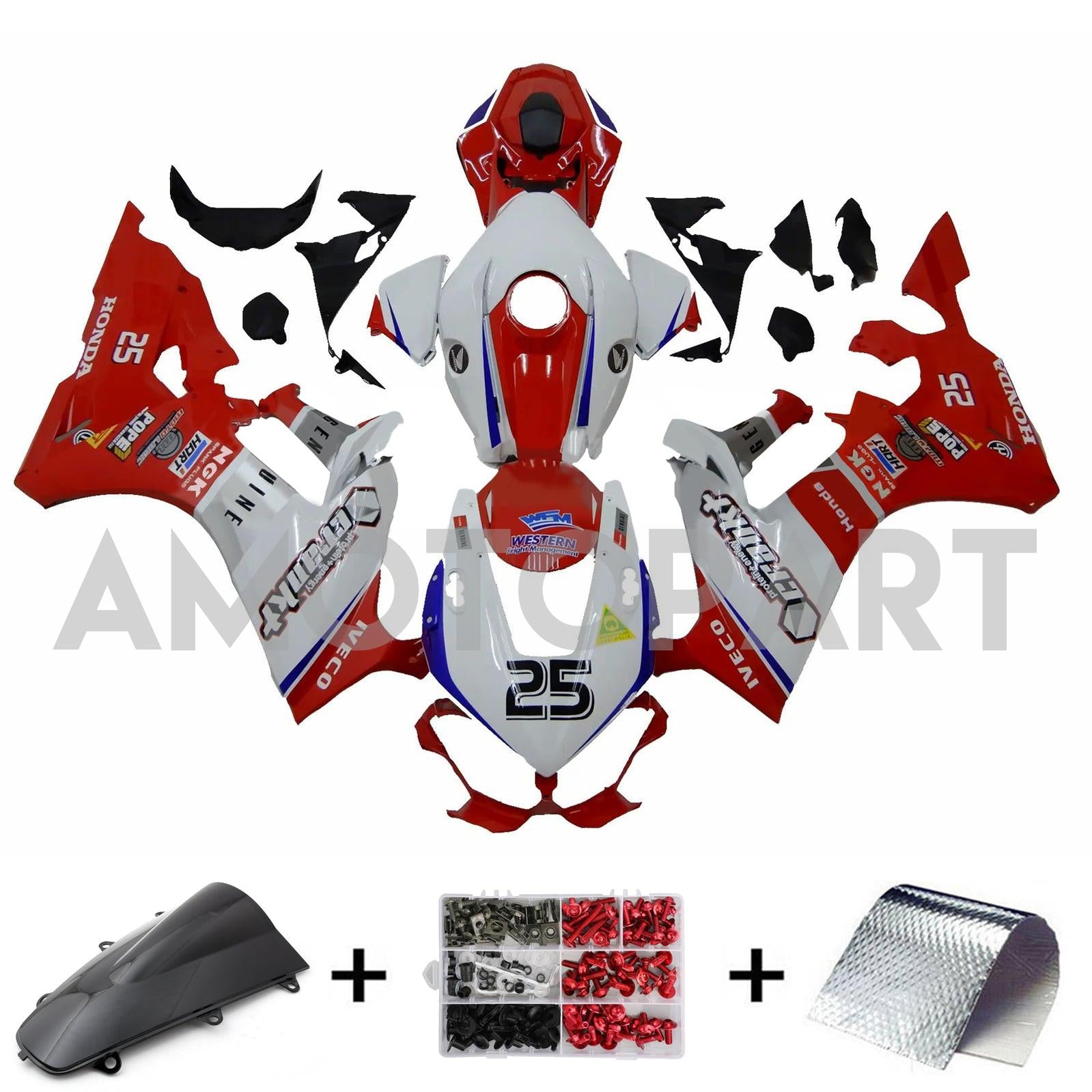 Amotopart 2017-2025 CBR1000RR Honda Red&White Logo Fairing Kit