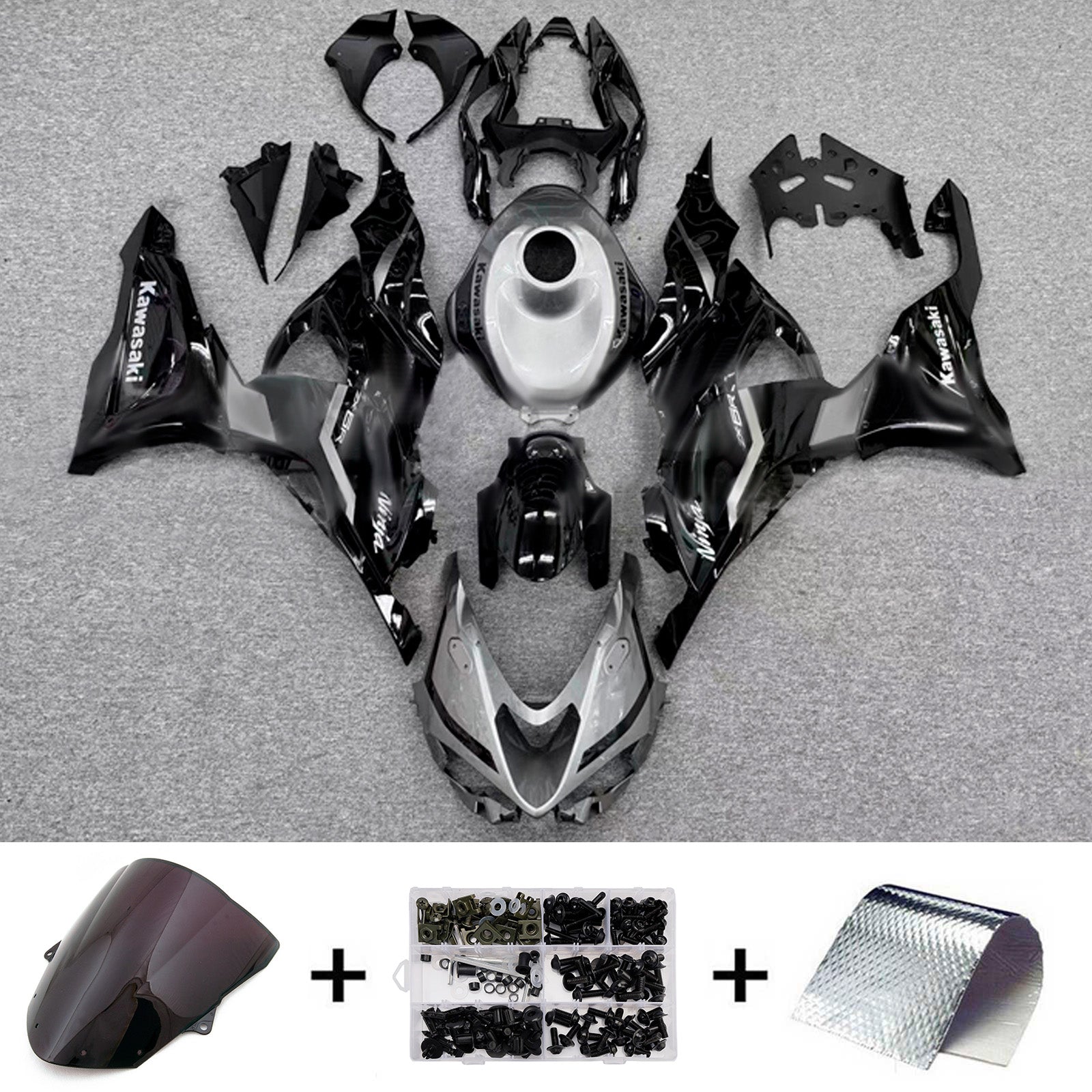 Amotopart 2024-2025 KawasakiΒ ZX-6R Black Grey Fairing Kit