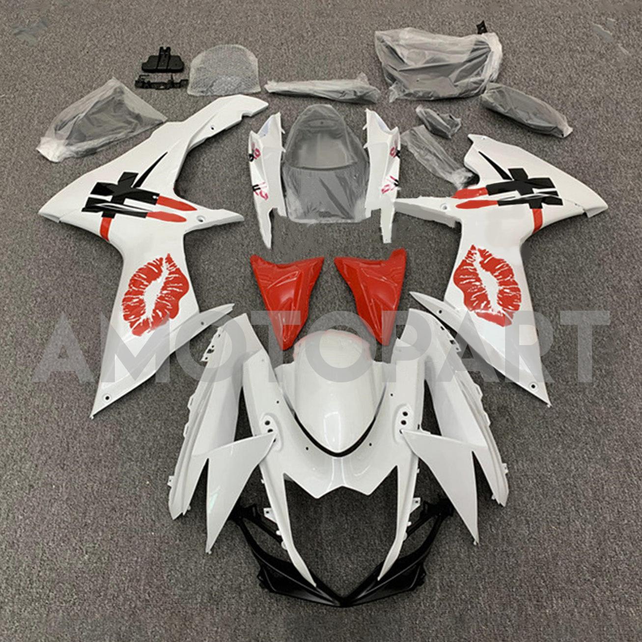Amotopart 2011-2026 GSXR 600/750 Suzuki White with Red Lips Fairing Kit