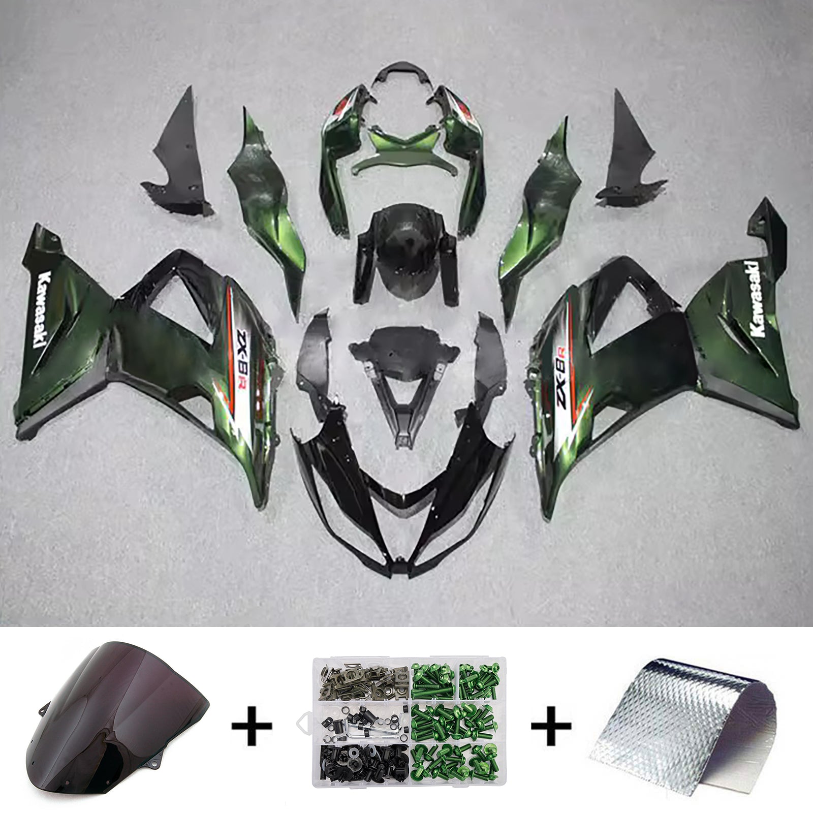 Amotopart 2013-2018 Kawasaki ZX6R 636 Green White Fairing Kit