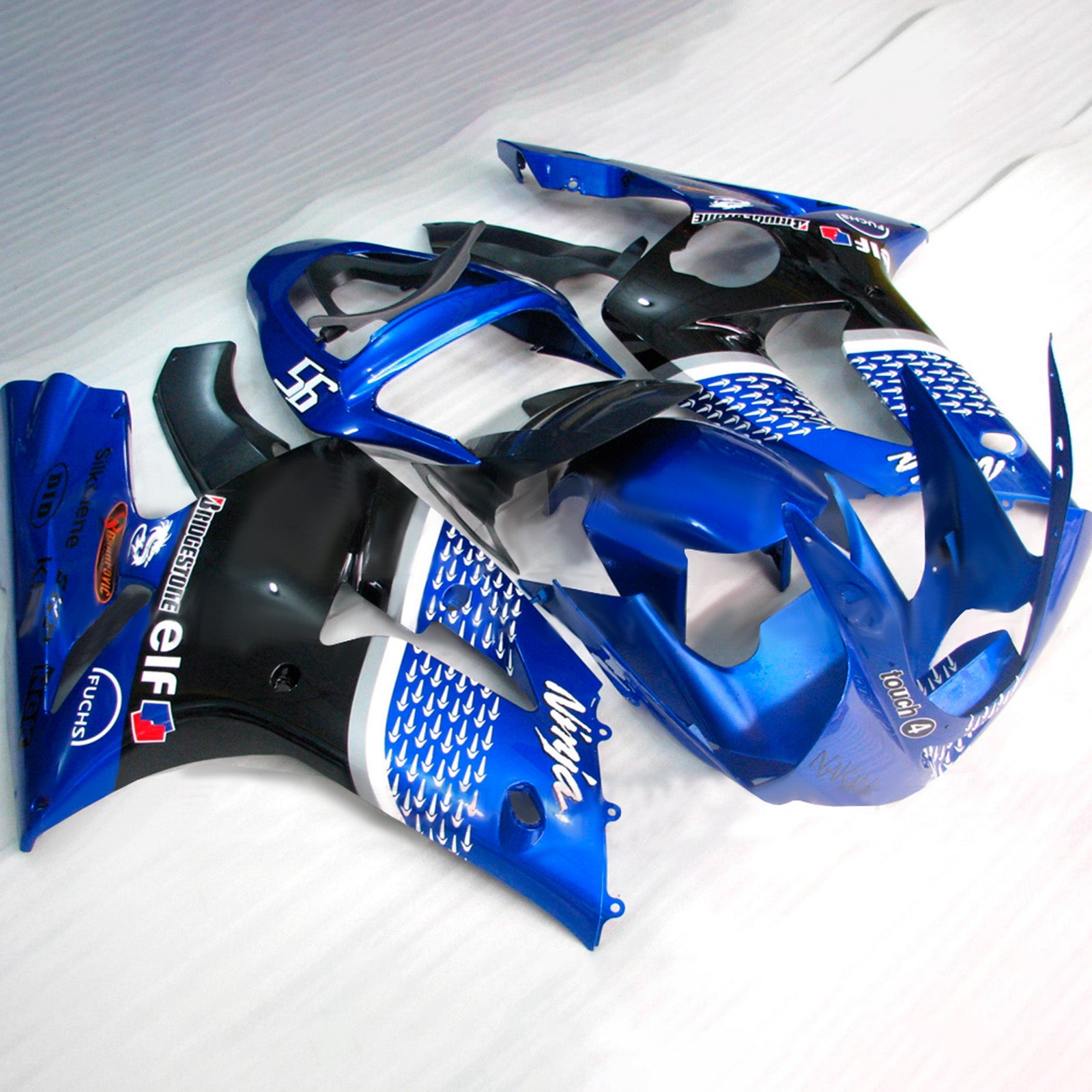 Amotopart 2003-2004 Kawasaki ZX6R 636 Blue & Black White Fairing Kit