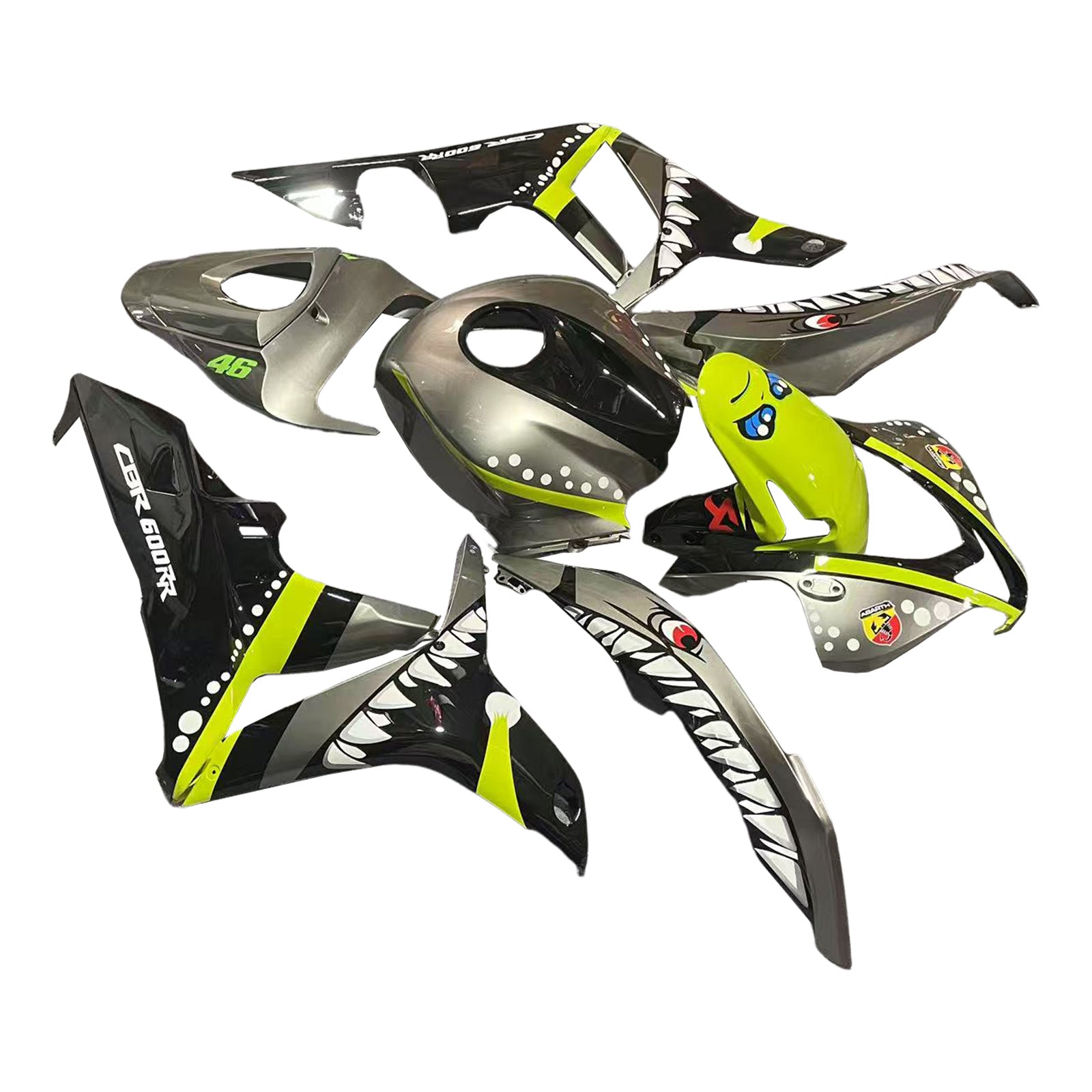 Amotopart 2007-2008 Honda CBR600RR Fluoreszenzgelbgrün mit Haifischzähneverkleidungskit