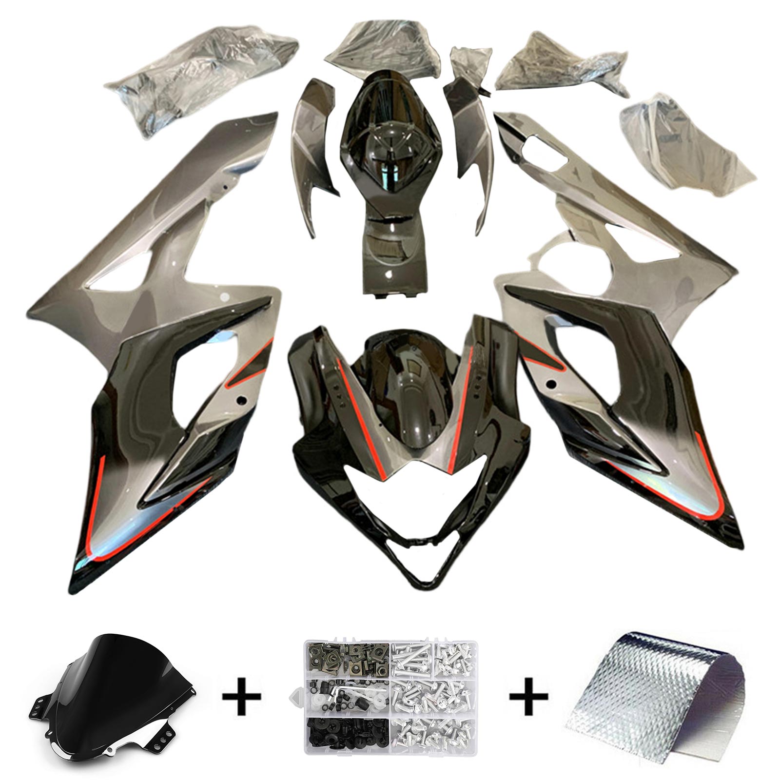 Amotopart Suzuki GSXR1000 K5 Noir 2005-2006&Kit de carénage gris Style1