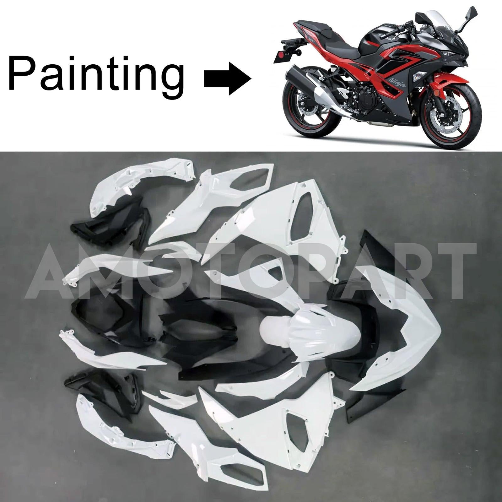 Amotopart 2024-2025 Kawasaki Ninja 500 Red Black Grey Fairing Kit