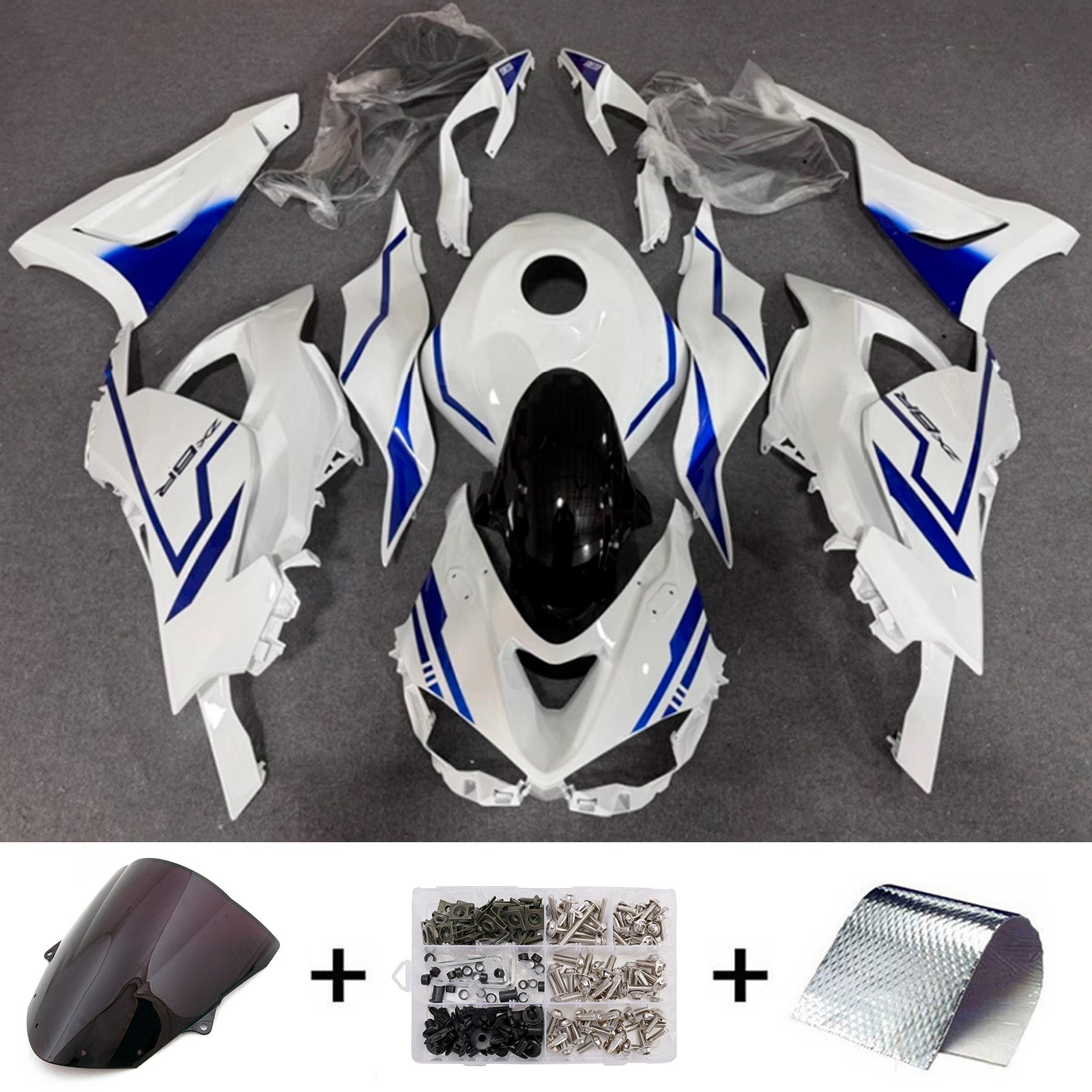 Amotopart 2024-2025 KawasakiΒ ZX-6R White Blue Fairing Kit