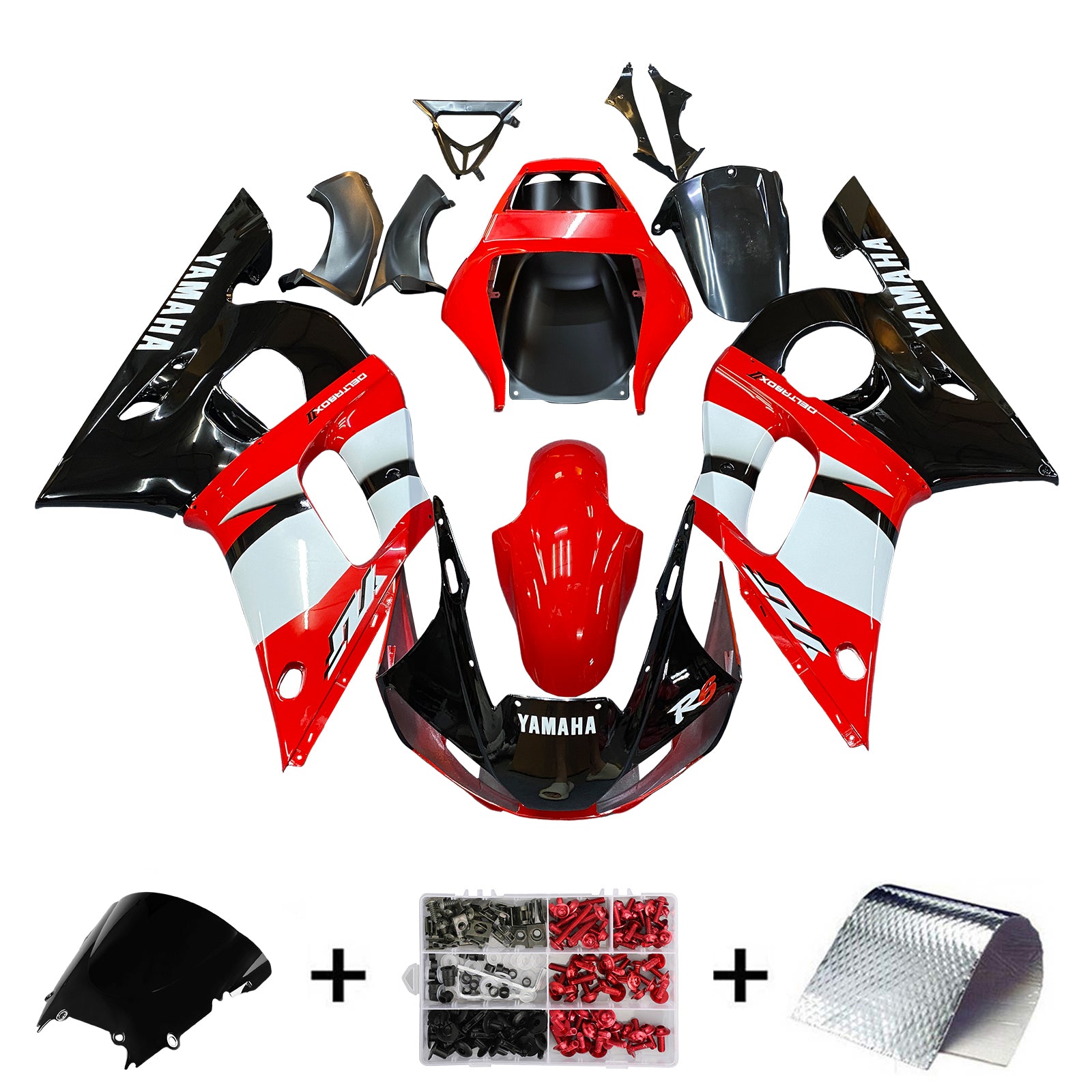 Amotopart 1998-2002 Yamaha YZF 600 R6 Red Black White Fairing Kit