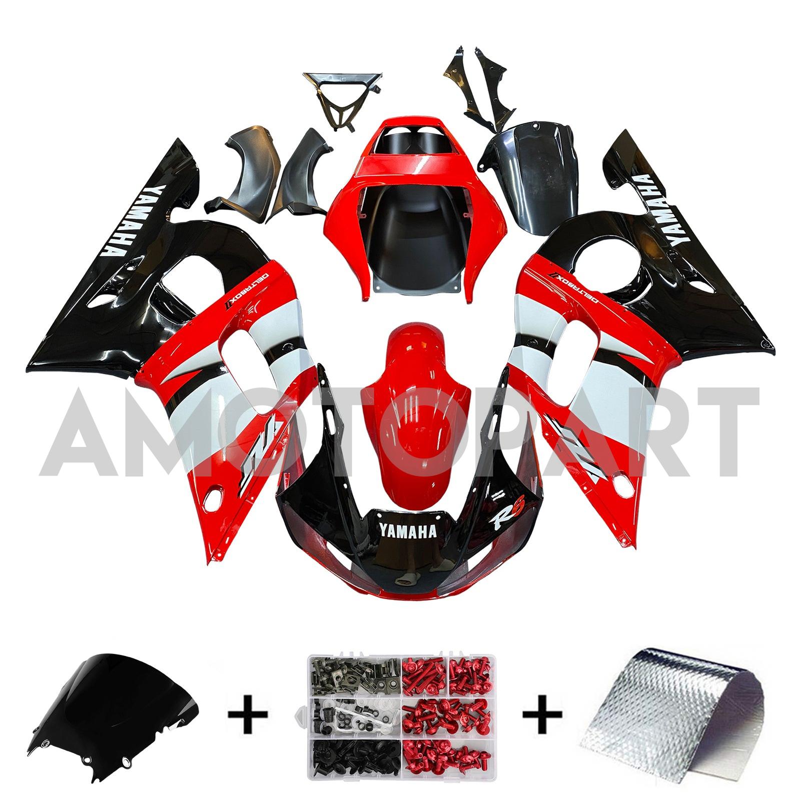 Amotopart 1998-2002 Yamaha YZF 600 R6 Red Black White Fairing Kit
