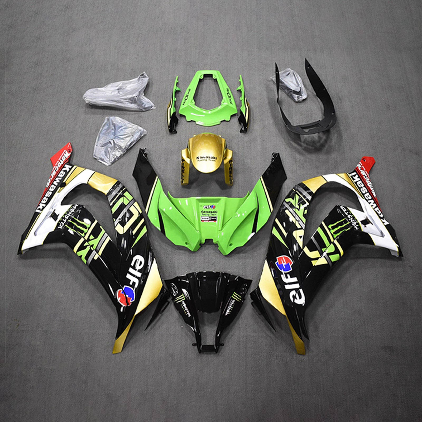 Amotopart 2011-2015 Kawasaki ZX10R Black Green Gold White Fairing Kit